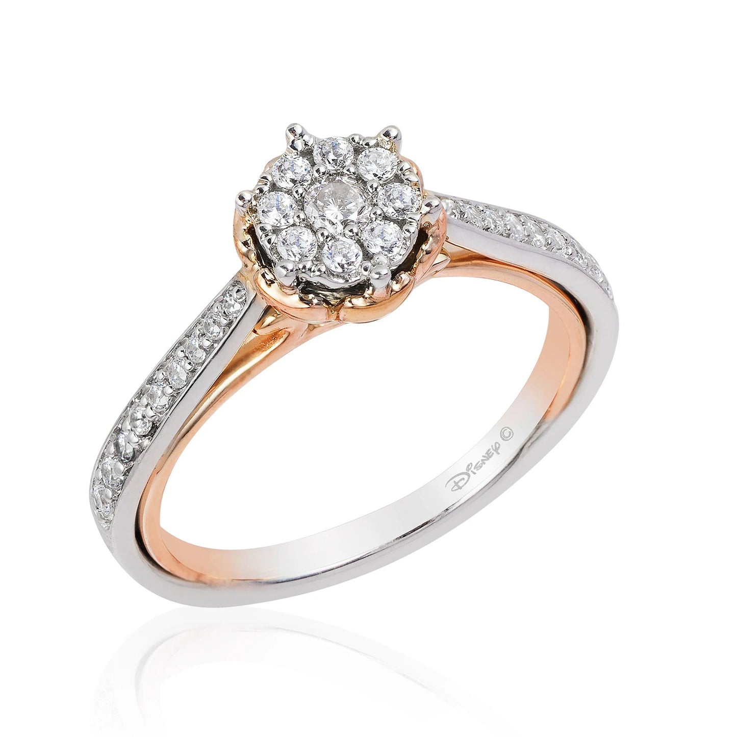 Enchanted Disney Fine Jewelry 14K White Gold and Rose Gold 1/3 CTTW Belle Rose Composite Engagement Ring