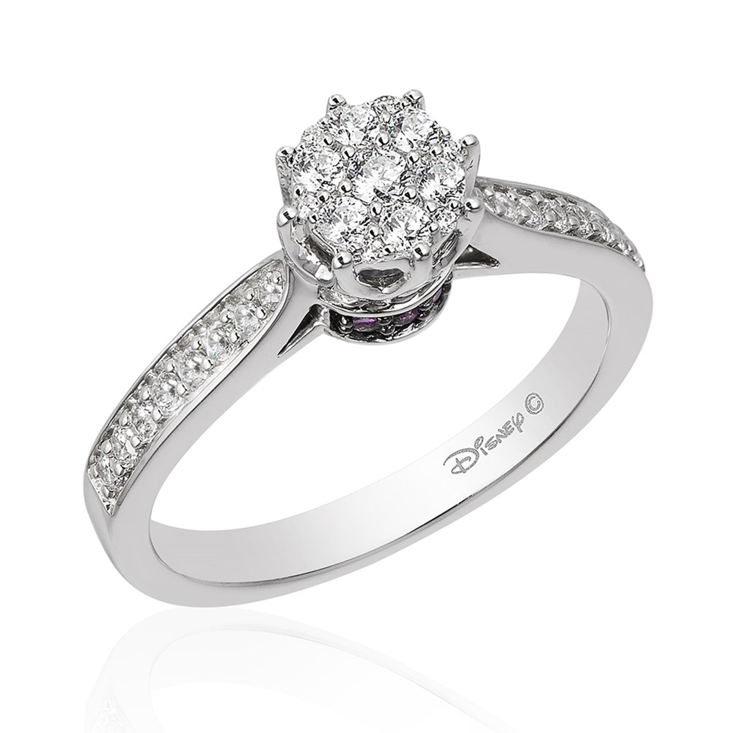 Enchanted Disney Fine Jewelry 10K White Gold with 1/3 CTTW Diamonds and Amethyst Ariel Engagement Ring