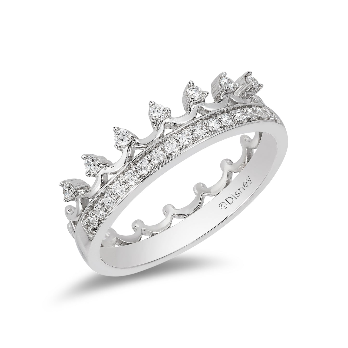 Enchanted Disney Fine Jewelry Sterling Silver 1/5 CTTW Disney Majestic Princess Crown Ring
