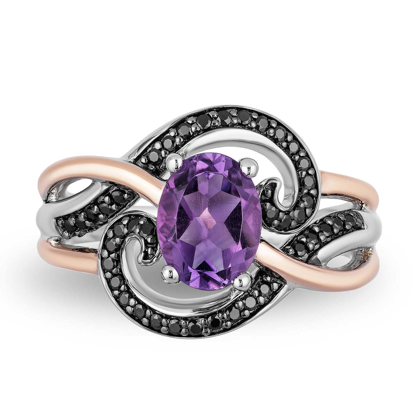 Enchanted Disney Fine Jewelry 14K Rose Gold over Sterling Silver  Black Rhodium with 1/5 CTTW Diamond and Amethyst Ursula Ring