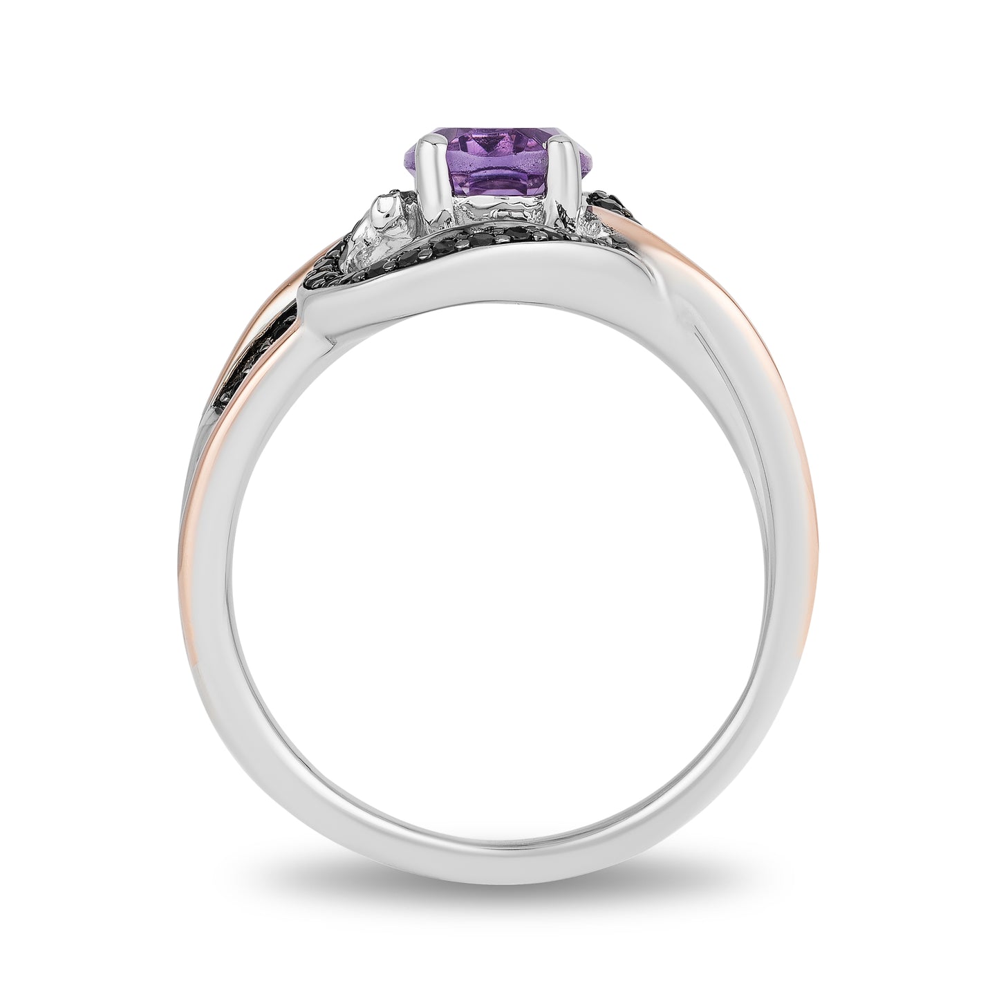 Enchanted Disney Fine Jewelry 14K Rose Gold over Sterling Silver  Black Rhodium with 1/5 CTTW Diamond and Amethyst Ursula Ring