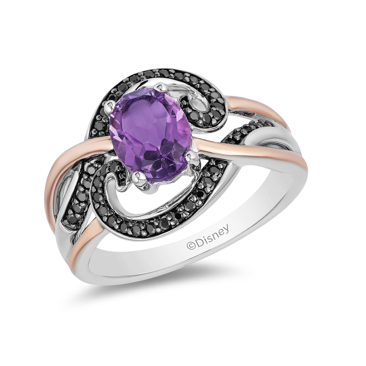 Disney Ursula Inspired Diamond and Amethyst Ring in 14K Rose Gold Over ...