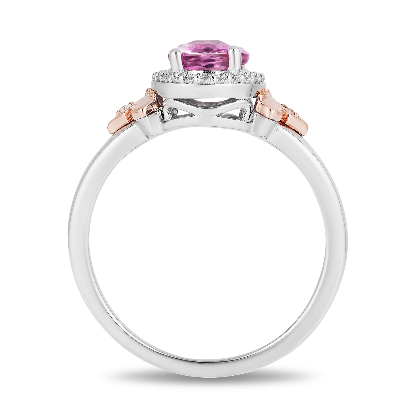 Enchanted Disney Fine Jewelry 14K Rose Gold over Sterling Silver with 1/10 CTTW Diamond and Created Pink Sapphire Aurora Crown Ring