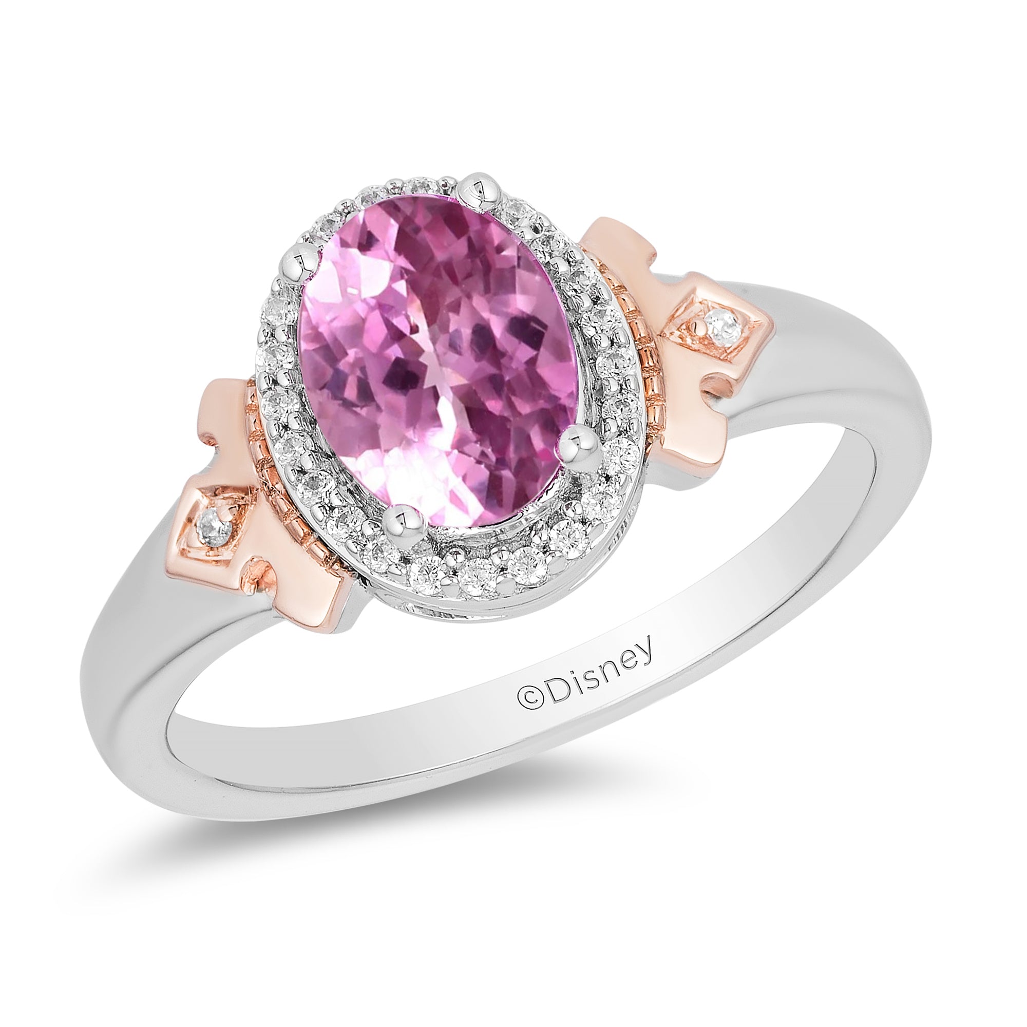 Disney Aurora Inspired Diamond Sapphire Crown Ring 14K Rose Gold