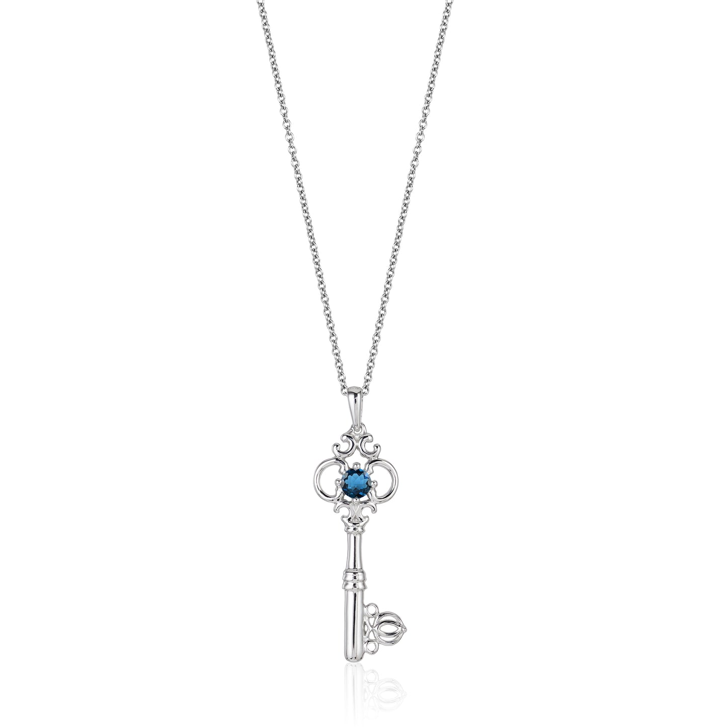 Enchanted Disney Fine Jewelry Sterling Silver with London Blue Topaz Disney Cinderella Key Pendant Necklace