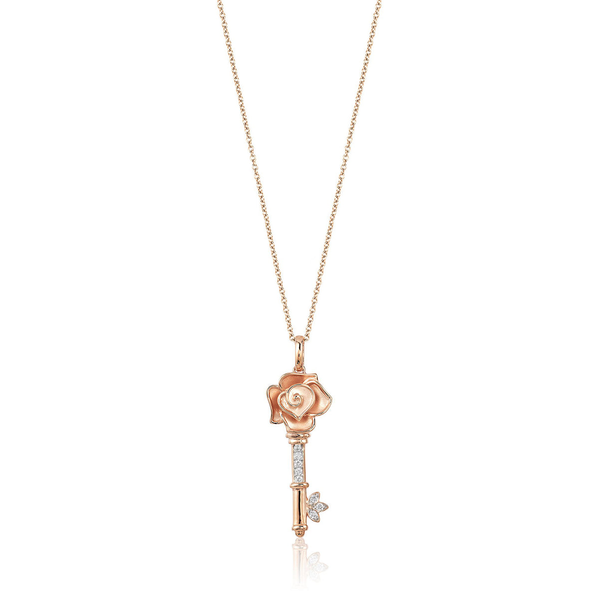 Enchanted Disney Fine Jewelry 14K Rose Gold with 1 10 CTTW Diamond Belle Key Pendant Necklace