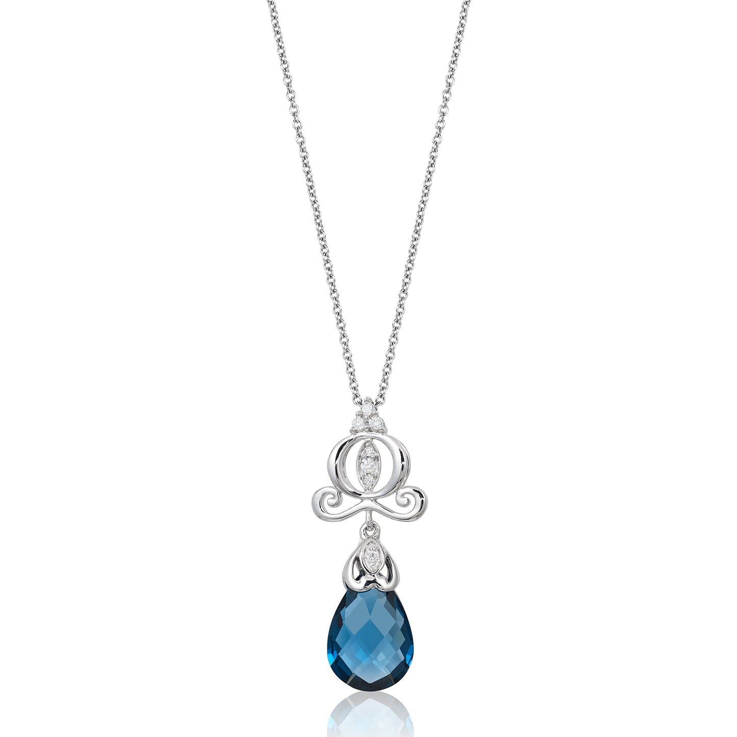 Enchanted Disney Fine Jewelry Sterling Silver with 1/20 CTTW Diamond and London Blue Topaz, Disney's Cinderella Necklace