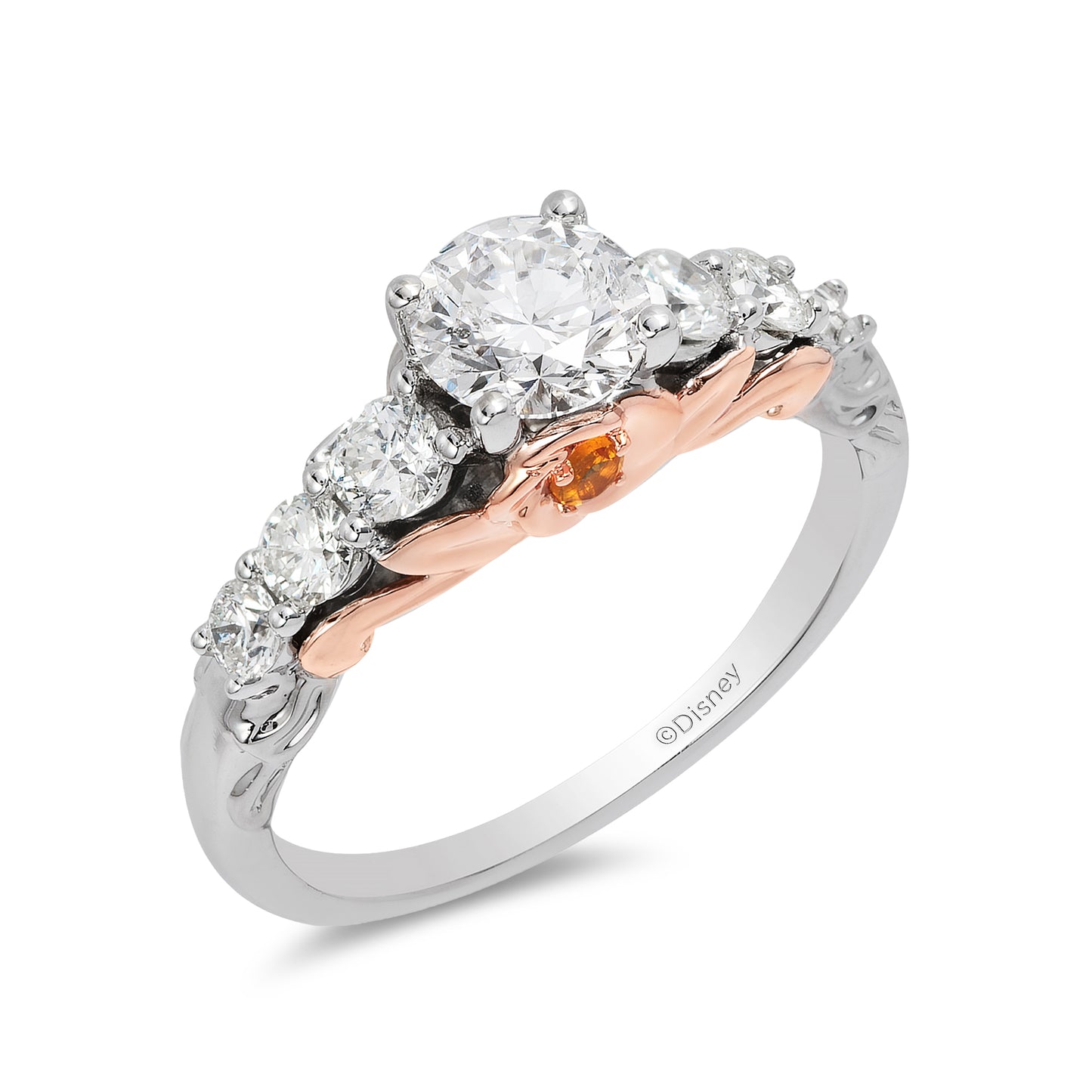 Enchanted Disney Fine Jewelry 14K White Gold and Rose Gold with 1 1/4 CTTW Diamond with Citrine Belle Engagement Ring