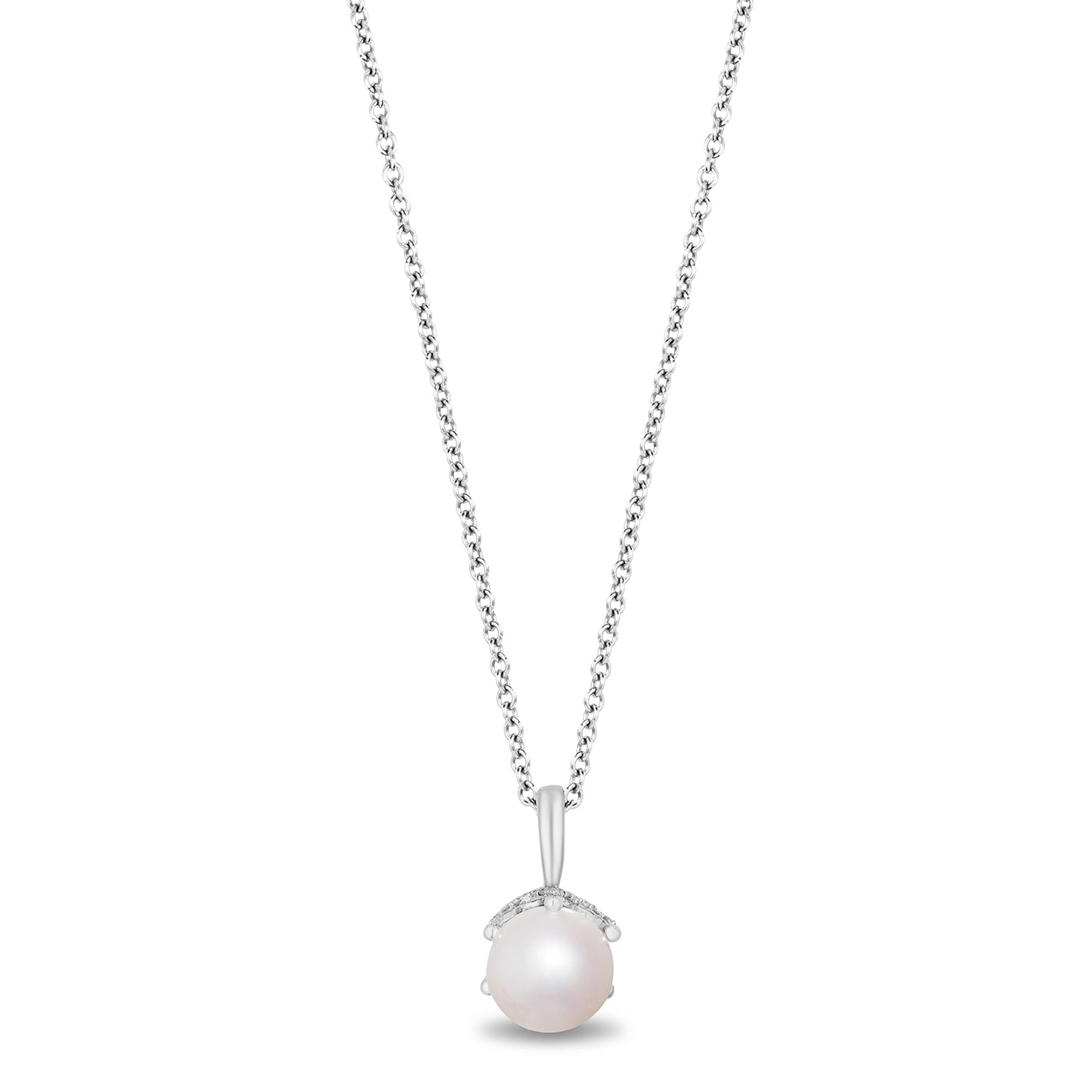 Enchanted Disney Fine Jewelry Sterling Silver with 1/10 CTTW Diamond and Pearl Ariel Pendant Necklace