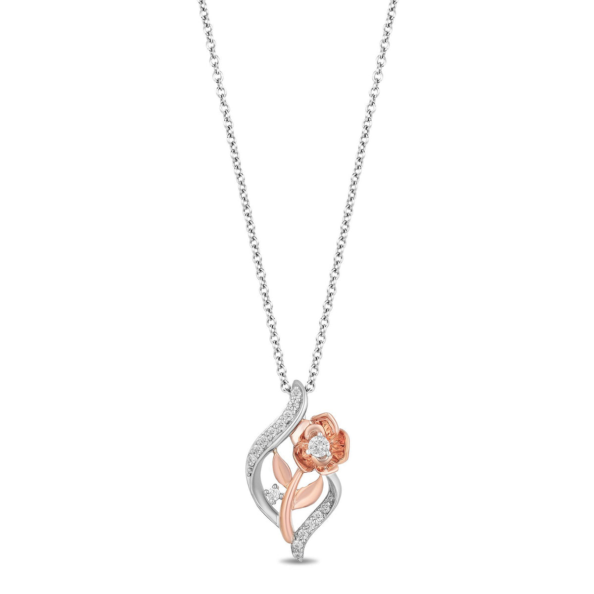 Disney Belle Inspired Rose Diamond Pendant 1 5 CTTW Enchanted Disney Fine Jewelry