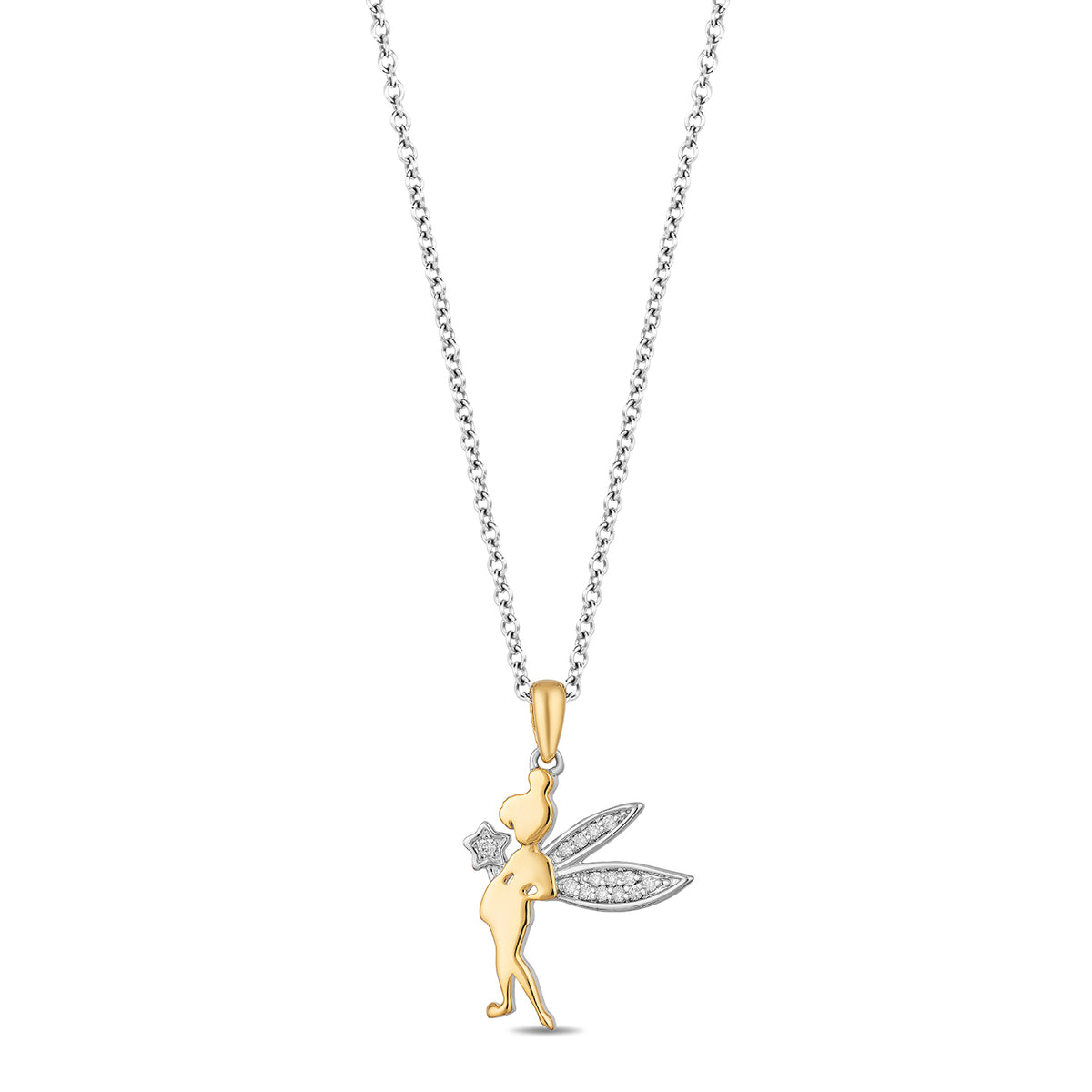 Disney Tinker Bell Inspired Diamond Necklace 14K Yellow Gold Enchanted Disney Fine Jewelry