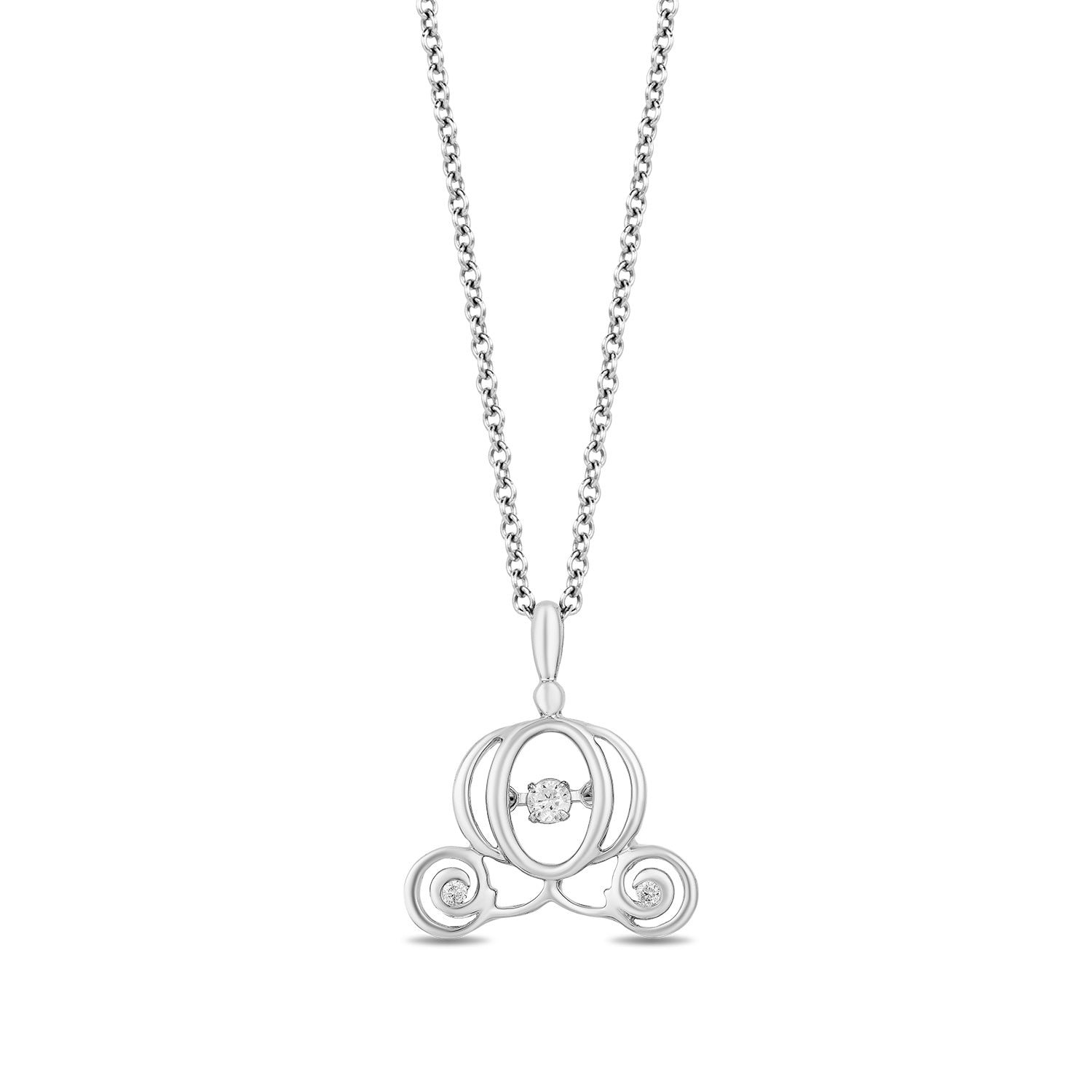 Disney Cinderella Inspired Diamond Carriage Necklace Pendant in Sterling Silver 1/5 CTTW View 1