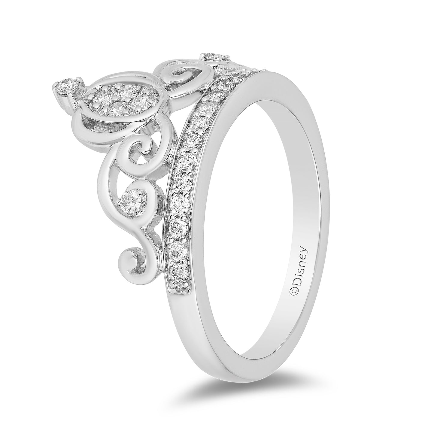 Enchanted Disney Fine Jewelry 10K White Gold 1/4 CTTW Cinderella Carriage Ring