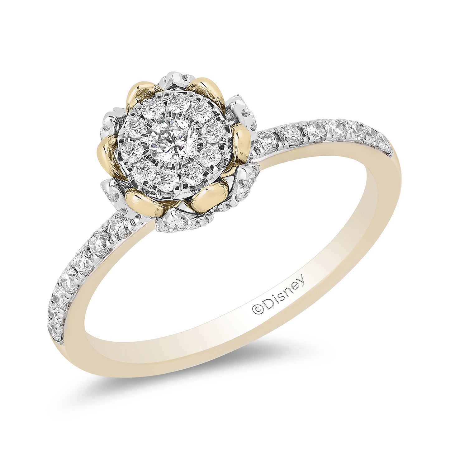 Enchanted Disney Fine Jewelry 14K White Gold and Yellow Gold 1/2 CTTW Diamond Tiana Engagement Ring