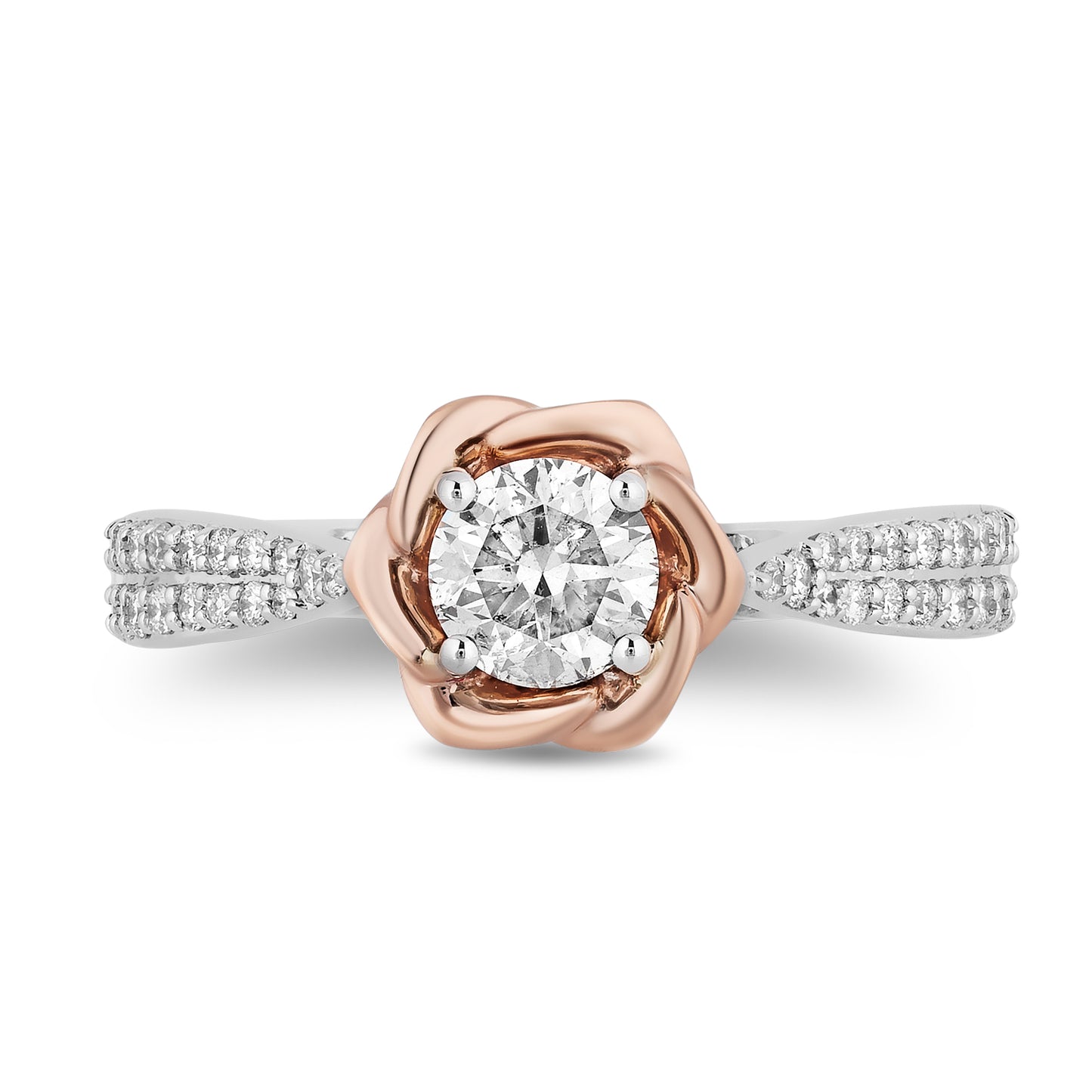 Enchanted Disney Fine Jewelry 14K White Gold and Rose Gold 3/4 CTTW Diamond Belle Bridal Ring