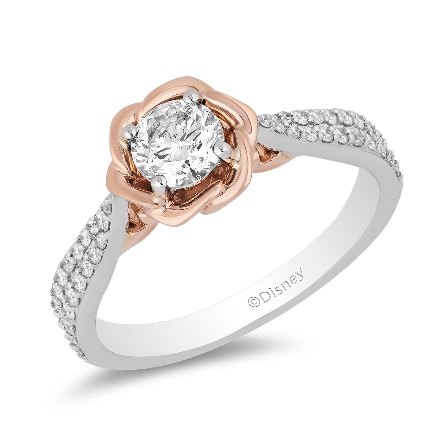Enchanted Disney Fine Jewelry 14K White Gold and Rose Gold 3/4 CTTW Diamond Belle Bridal Ring