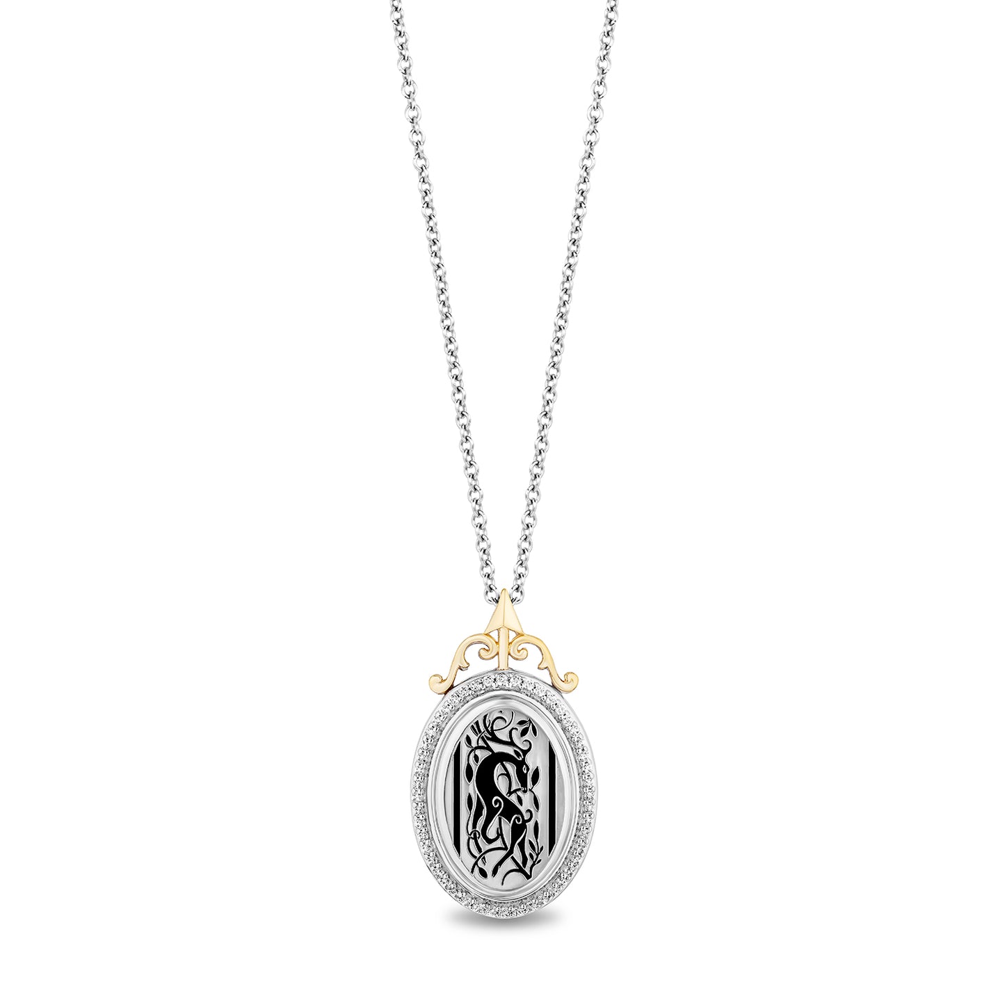 Disney Merida Inspired Diamond Antique Medallion Necklace Pendant in Sterling Silver and 10K Yellow Gold 1/6 CTTW View 1