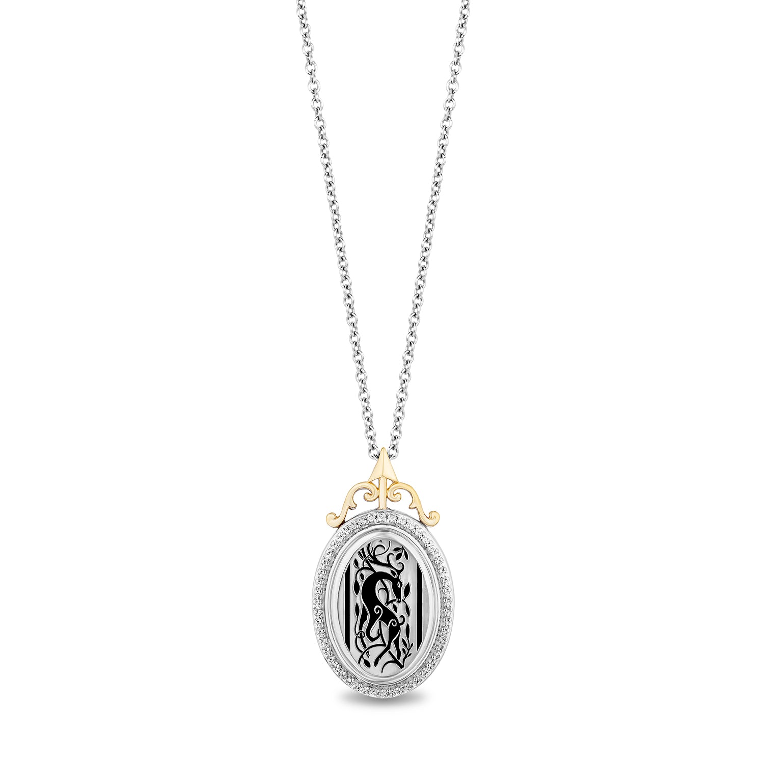 Disney Merida Inspired Diamond Antique Medallion Necklace Pendant in Sterling Silver and 10K Yellow Gold 1/6 CTTW View 1