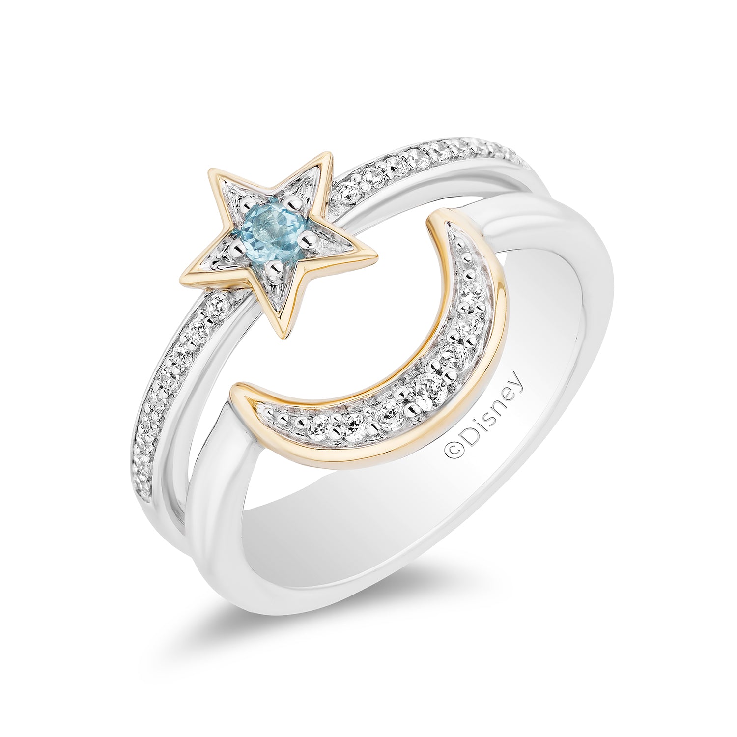 Disney Jasmine Inspired Diamond & Swiss Blue Topaz Star & Moon Ring in  Sterling Silver and 10K Yellow Gold 1/6 CTTW | Enchanted Disney Fine Jewelry