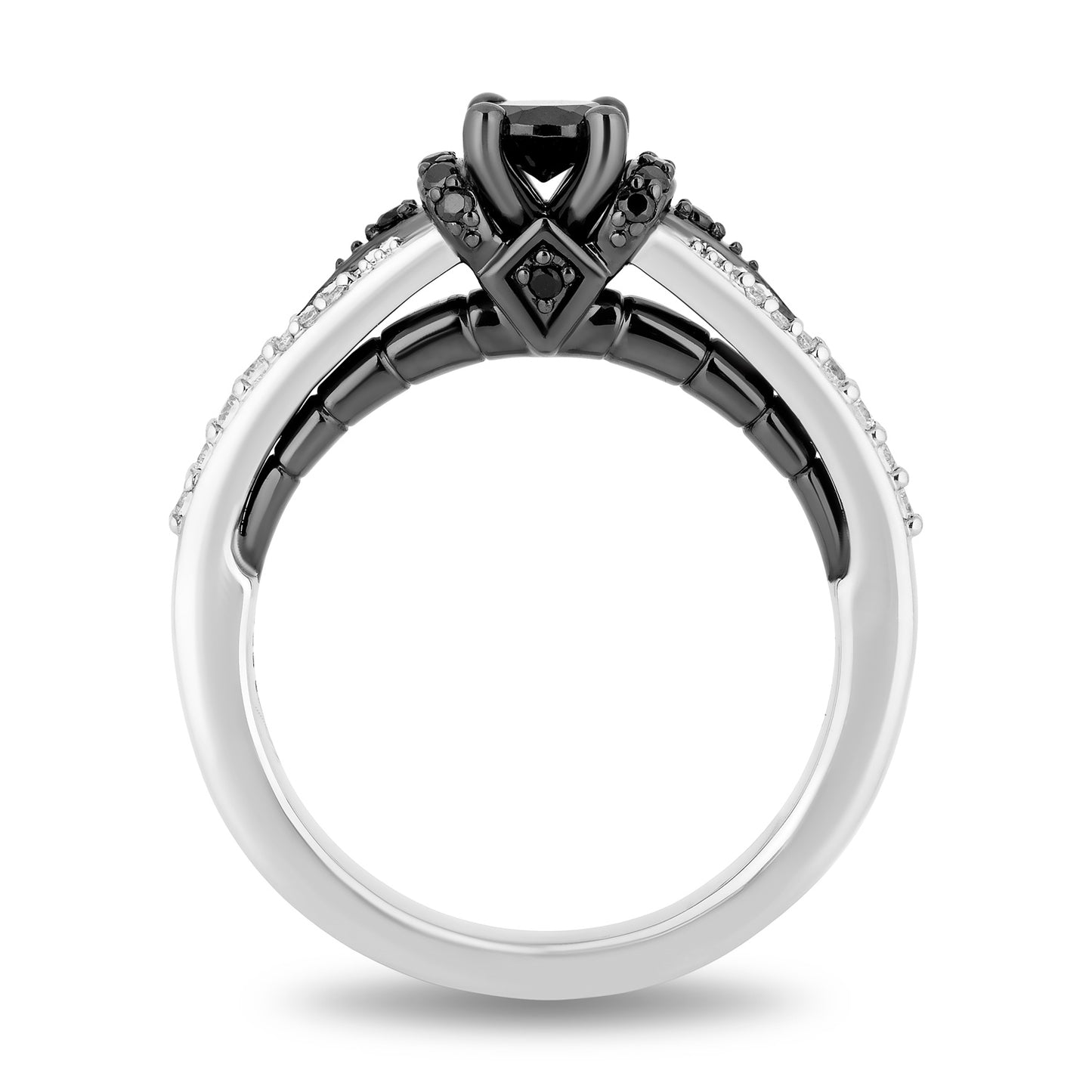 Disney Villain Maleficent Inspired Black Diamond Engagement Ring in 14K White Gold with Black Rhodium 1/2 CTTW Black Diamond Center Stone and 3/4 CTTW View 3