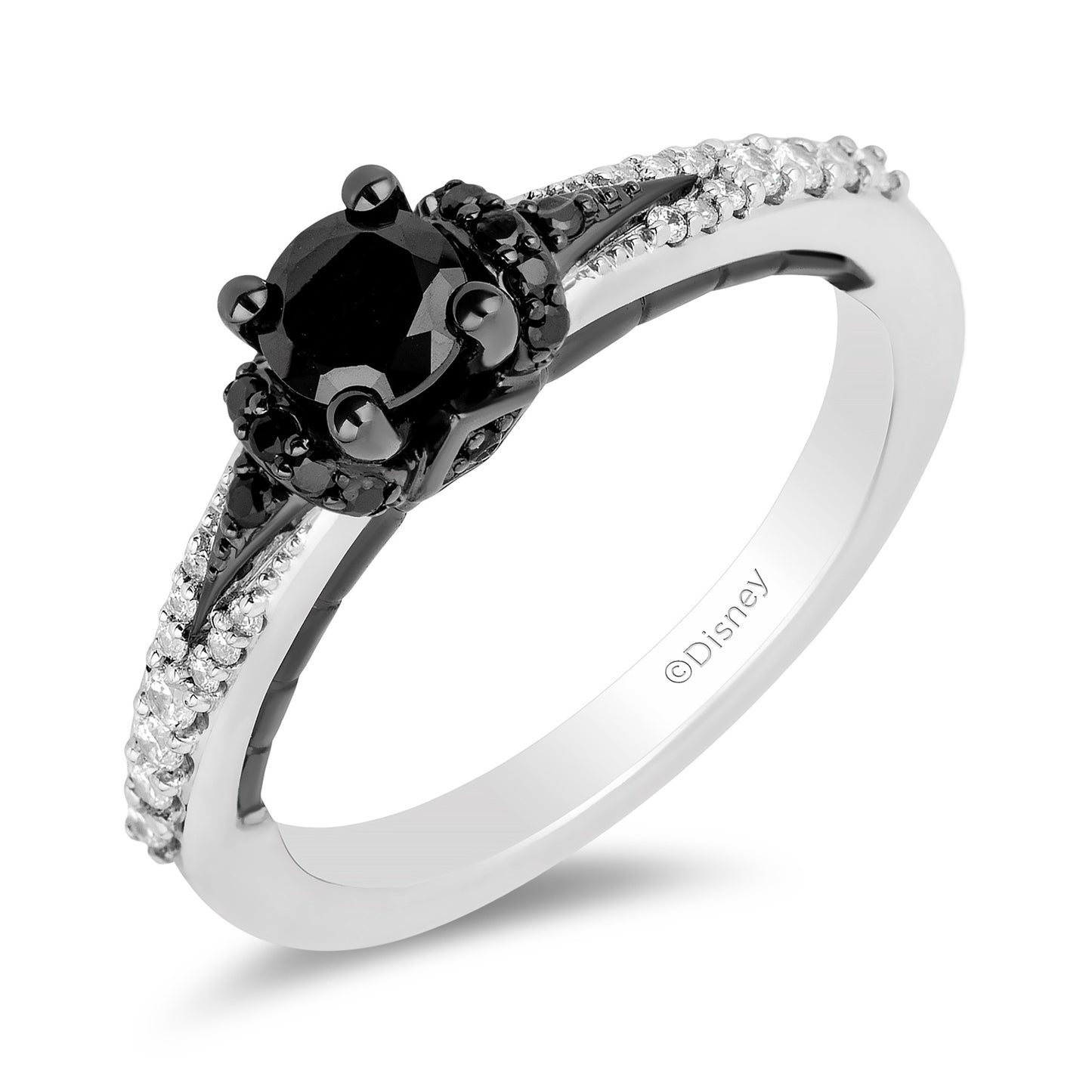 Disney Villain Maleficent Inspired Black Diamond Engagement Ring in 14K White Gold with Black Rhodium 1/2 CTTW Black Diamond Center Stone and 3/4 CTTW View 1