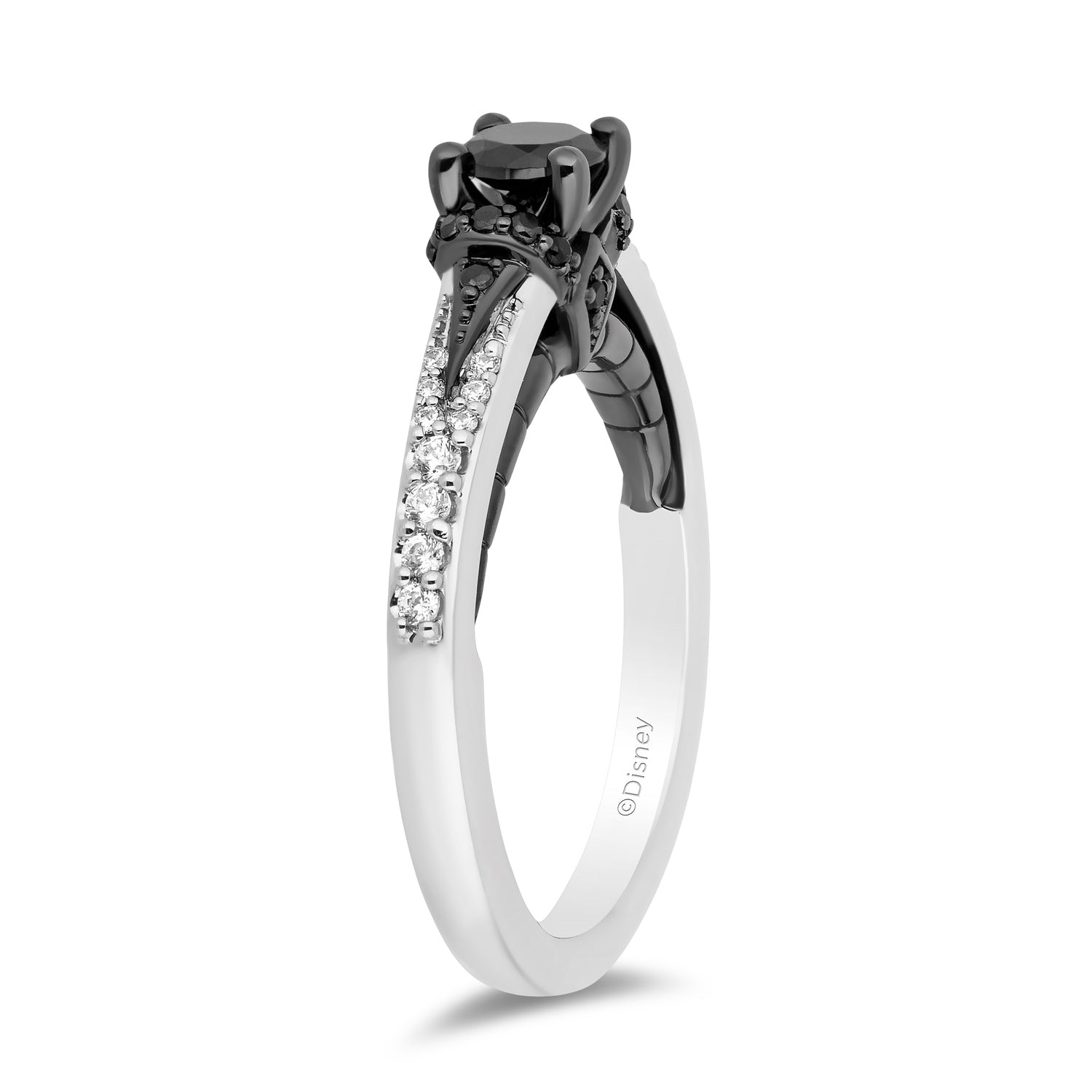 Disney Villain Maleficent Inspired Black Diamond Engagement Ring in 14K White Gold with Black Rhodium 1/2 CTTW Black Diamond Center Stone and 3/4 CTTW View 4