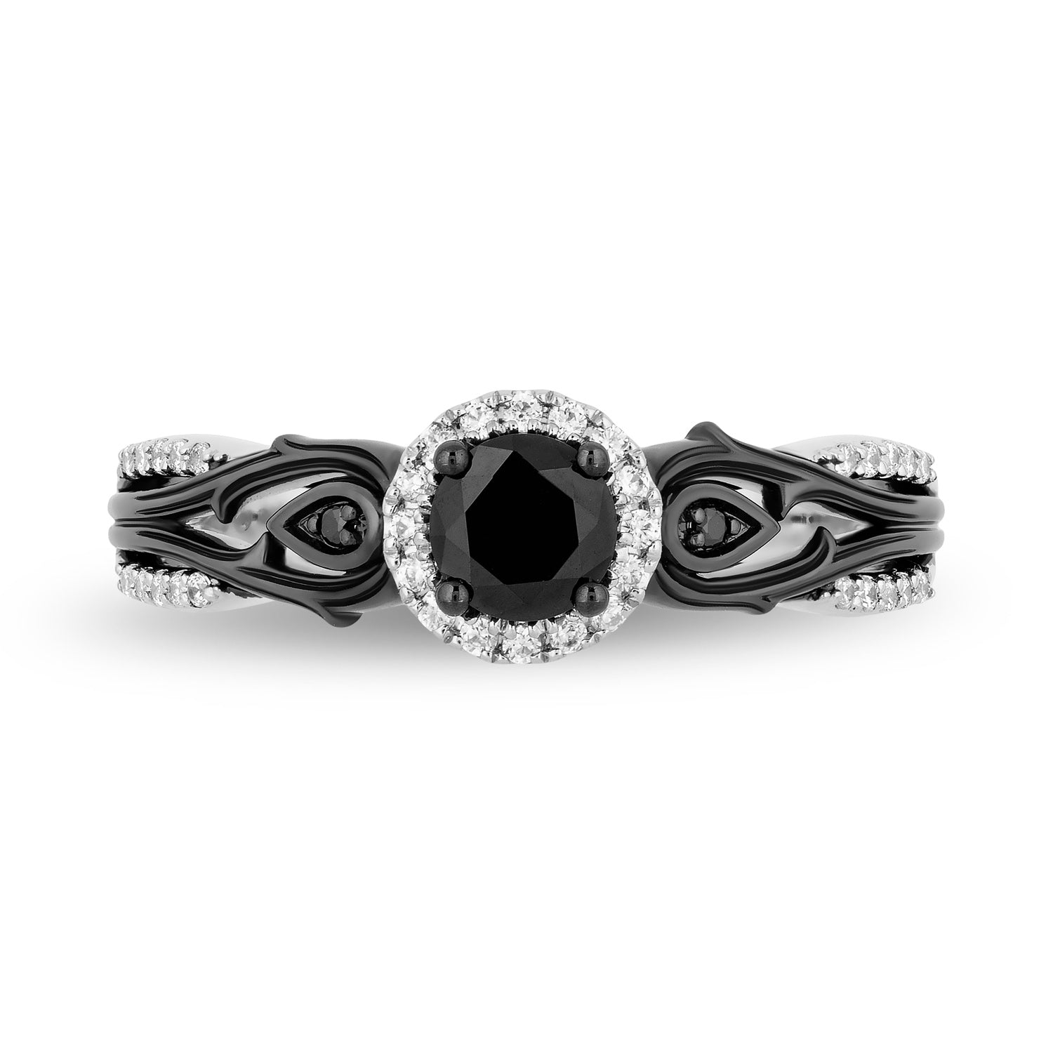 Disney Villain Maleficent Inspired Black Diamond Engagement Ring in 14K White Gold with Black Rhodium 1/2 CTTW Black Diamond Center and 3/4 CTTW View 2