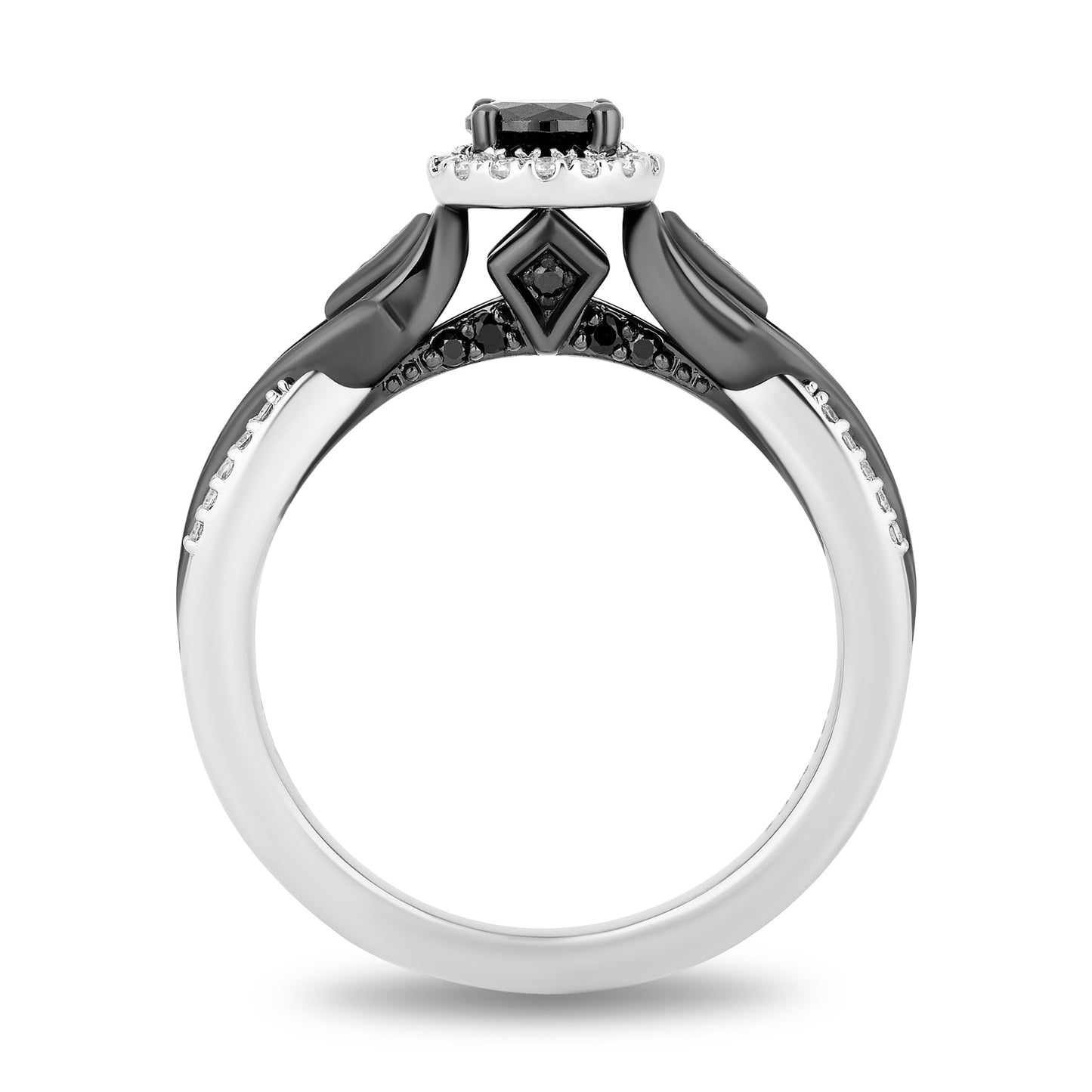 Disney Villain Maleficent Inspired Black Diamond Engagement Ring in 14K White Gold with Black Rhodium 1/2 CTTW Black Diamond Center and 3/4 CTTW View 3