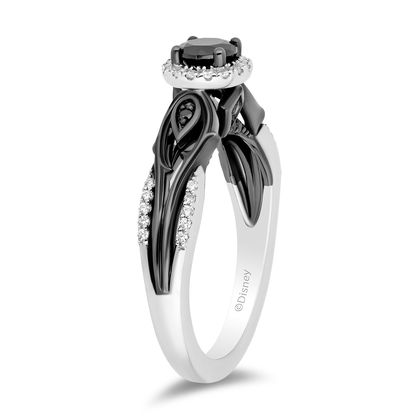 Disney Villain Maleficent Inspired Black Diamond Engagement Ring in 14K White Gold with Black Rhodium 1/2 CTTW Black Diamond Center and 3/4 CTTW View 4