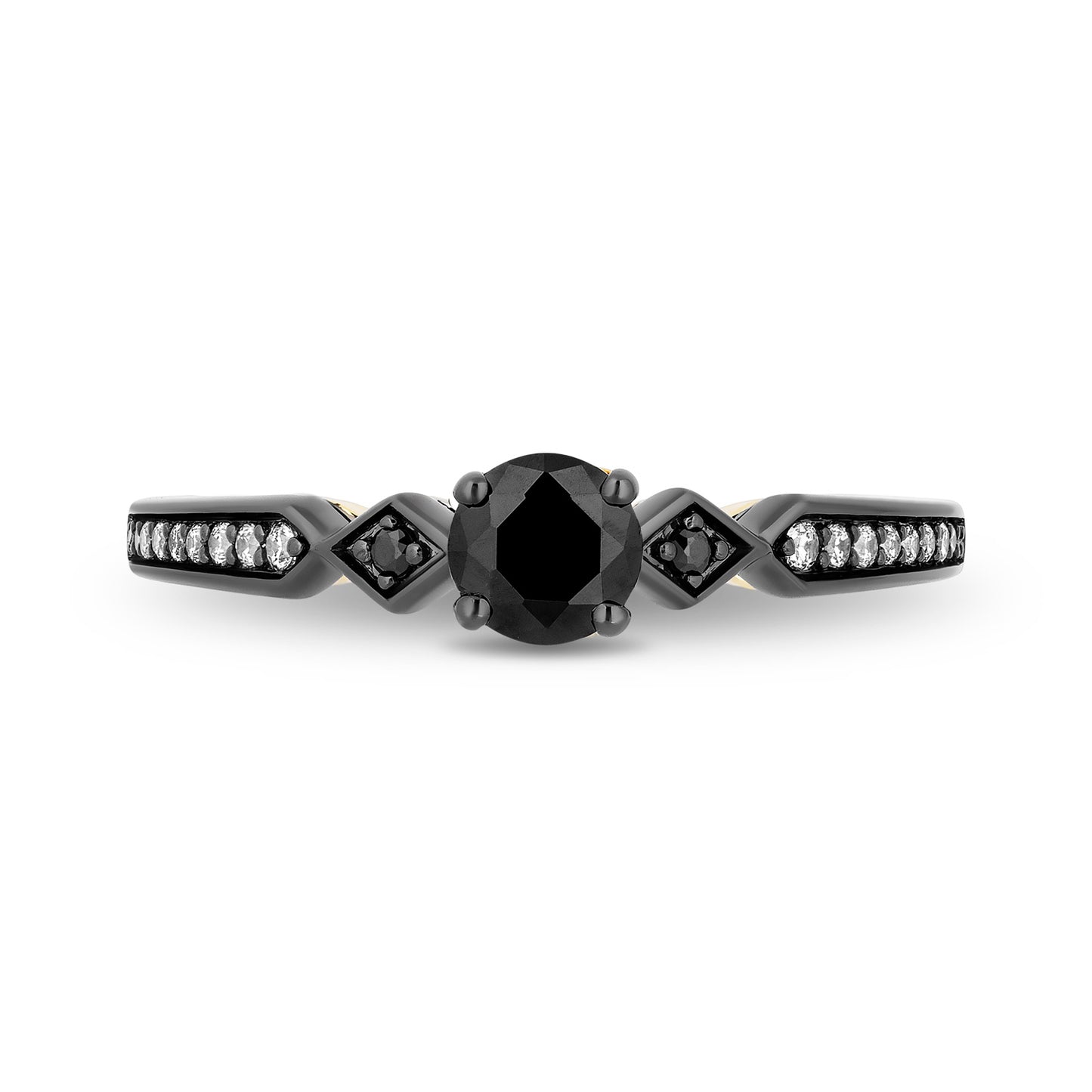 Enchanted Disney Fine Jewelry 14K White Gold and Yellow Gold with Black Rhodium Evil Queen Black Diamond Engagement Ring with 5/8 CTTW Diamonds and Garnet Peek-a-boo Surprise