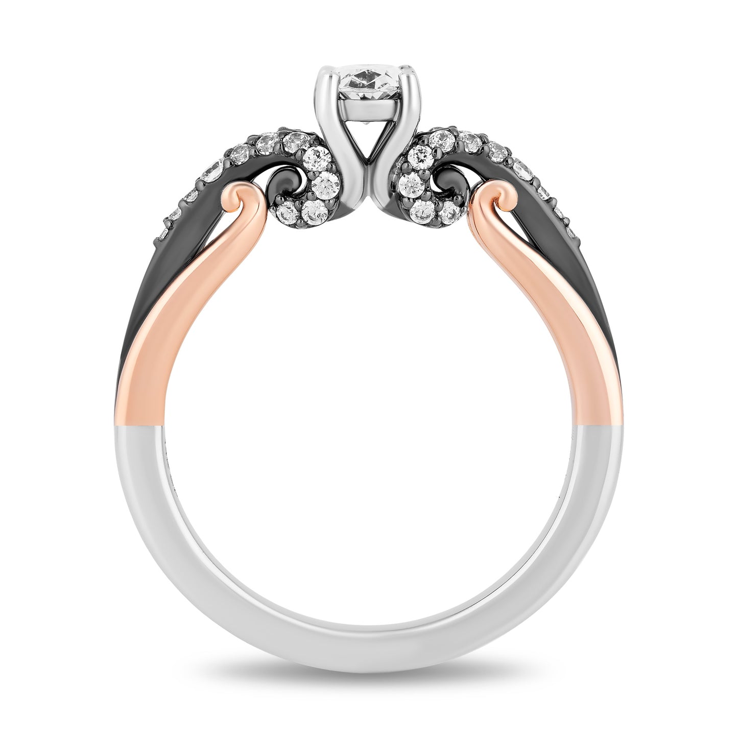 Disney Villain Ursula Inspired Diamond Engagement Ring in 14K White Gold and Rose Gold with Black Rhodium 1/2 CTTW Oval Center and 3/4 CTTW View 3