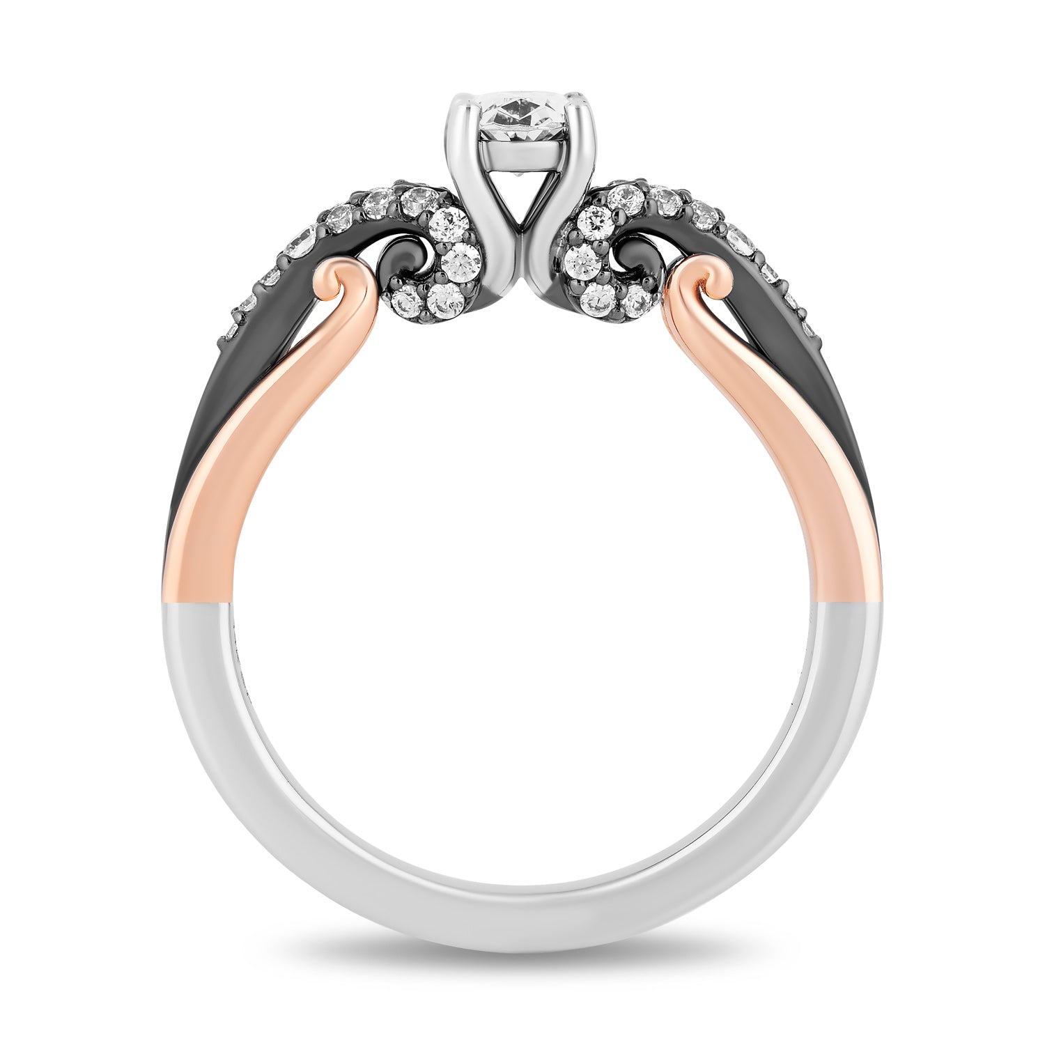 Disney Villain Ursula Inspired Diamond Engagement Ring in 14K White Gold and Rose Gold with Black Rhodium 1/2 CTTW Oval Center and 3/4 CTTW View 3