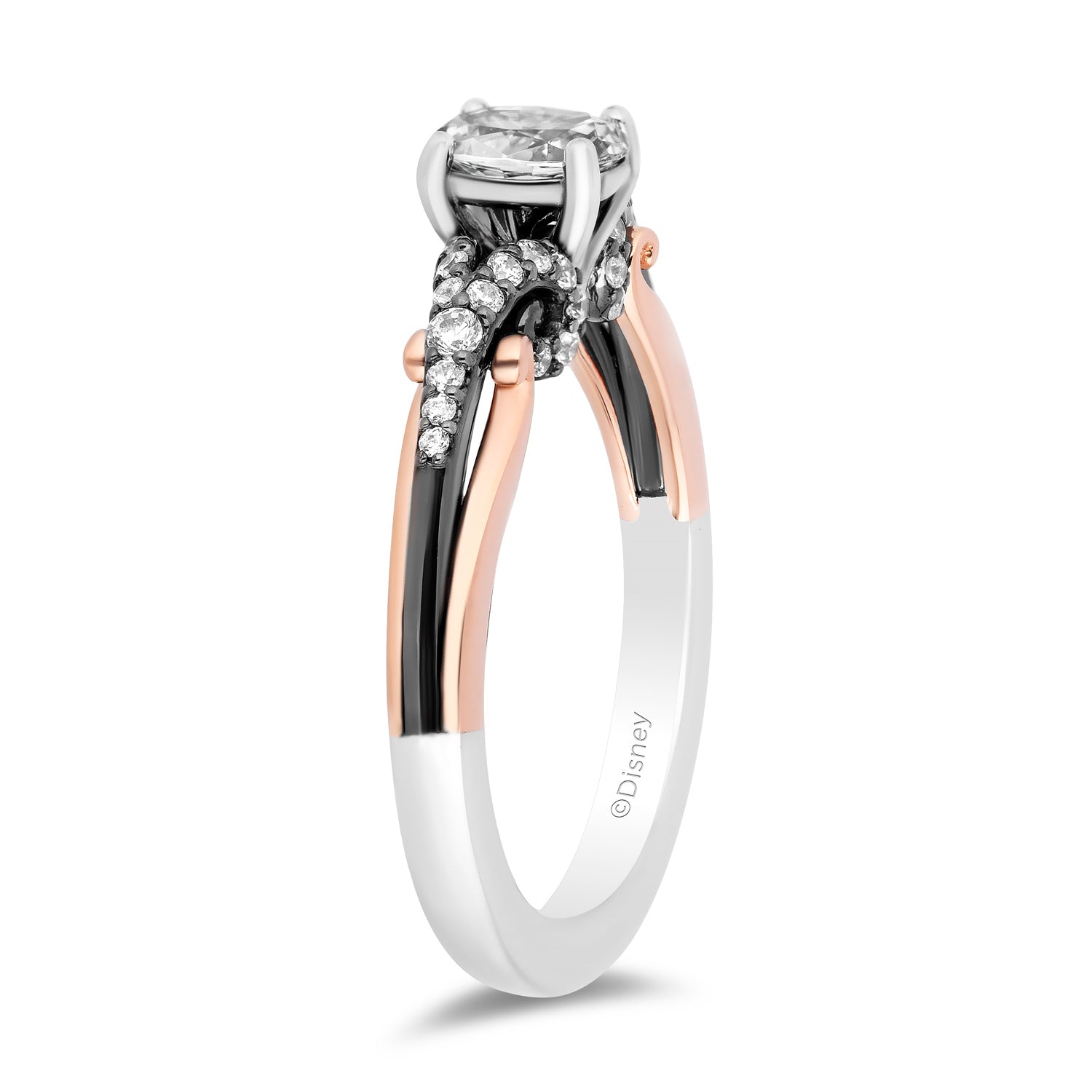 Disney Villain Ursula Inspired Diamond Engagement Ring in 14K White Gold and Rose Gold with Black Rhodium 1/2 CTTW Oval Center and 3/4 CTTW View 4