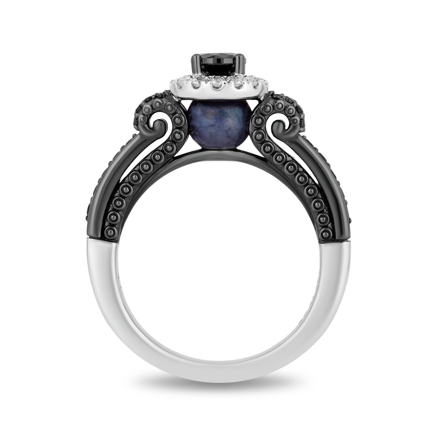 Disney Villain Ursula Inspired Diamonds and Peek-a-boo Black Pearl Engagement Ring in 14K White Gold with Black Rhodium 1 CTTW View 3