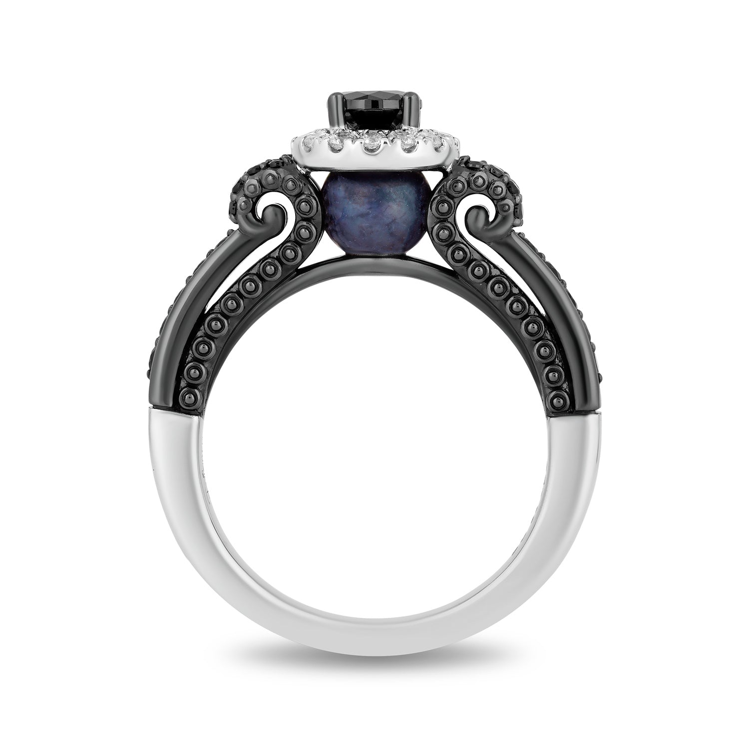 Disney Villain Ursula Inspired Diamonds and Peek-a-boo Black Pearl Engagement Ring in 14K White Gold with Black Rhodium 1 CTTW View 3