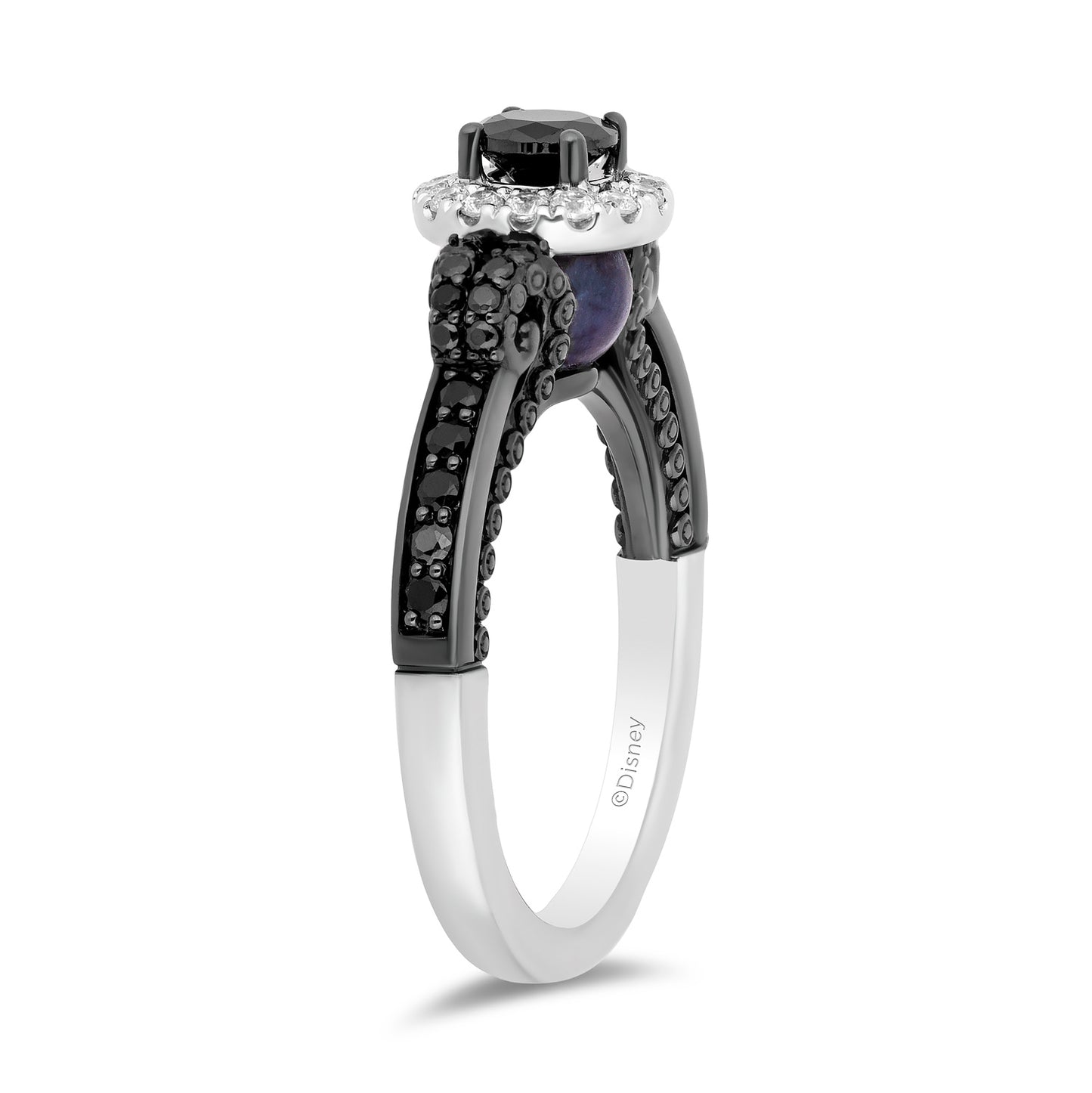 Disney Villain Ursula Inspired Diamonds and Peek-a-boo Black Pearl Engagement Ring in 14K White Gold with Black Rhodium 1 CTTW View 4
