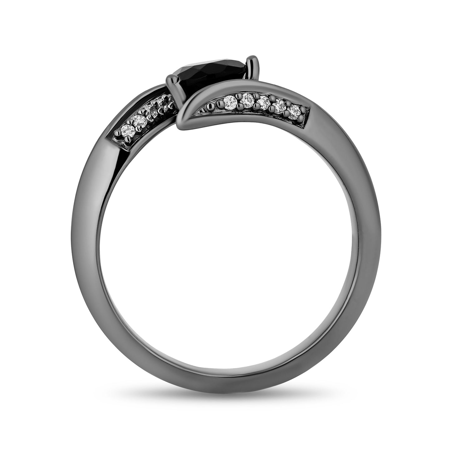 Enchanted Disney Fine Jewelry Black Rhodium Over Sterling Silver with 1/10 CTTW Diamond and Black Onyx Maleficent Ring