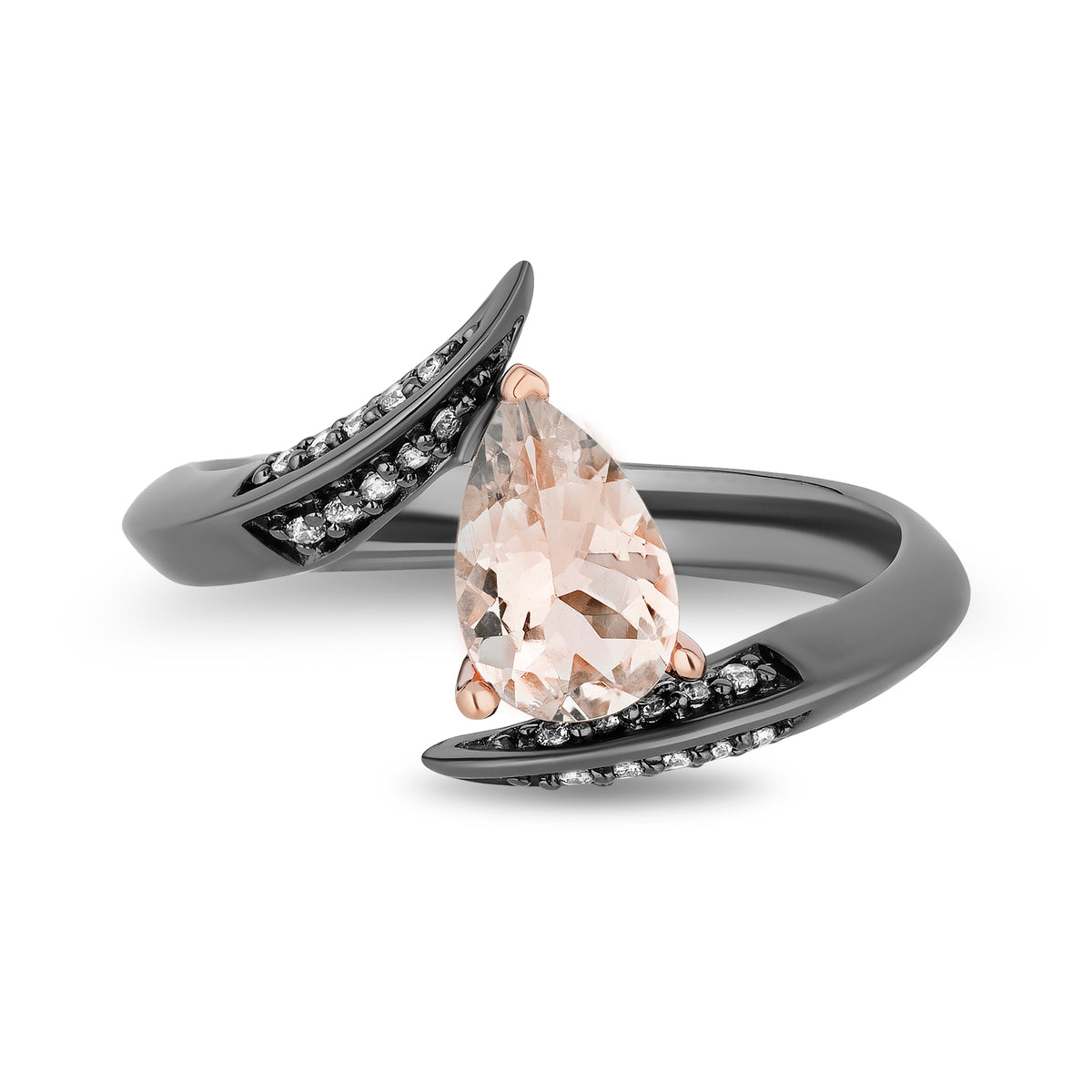 Enchanted Disney Fine Jewelry Black Rhodium and 14K Rose Gold Over Sterling Silver with 1/10 CTTW Diamond and Morganite Maleficent Ring
