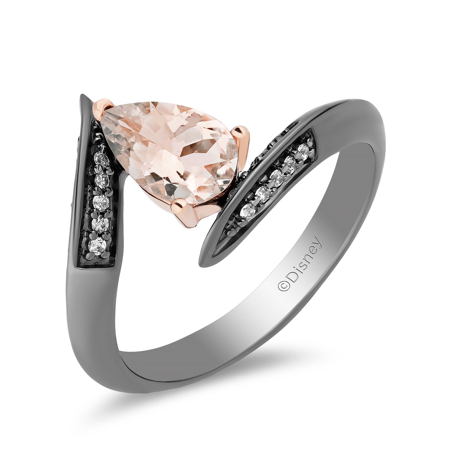 Enchanted Disney Fine Jewelry Black Rhodium and 14K Rose Gold Over Sterling Silver with 1/10 CTTW Diamond and Morganite Maleficent Ring