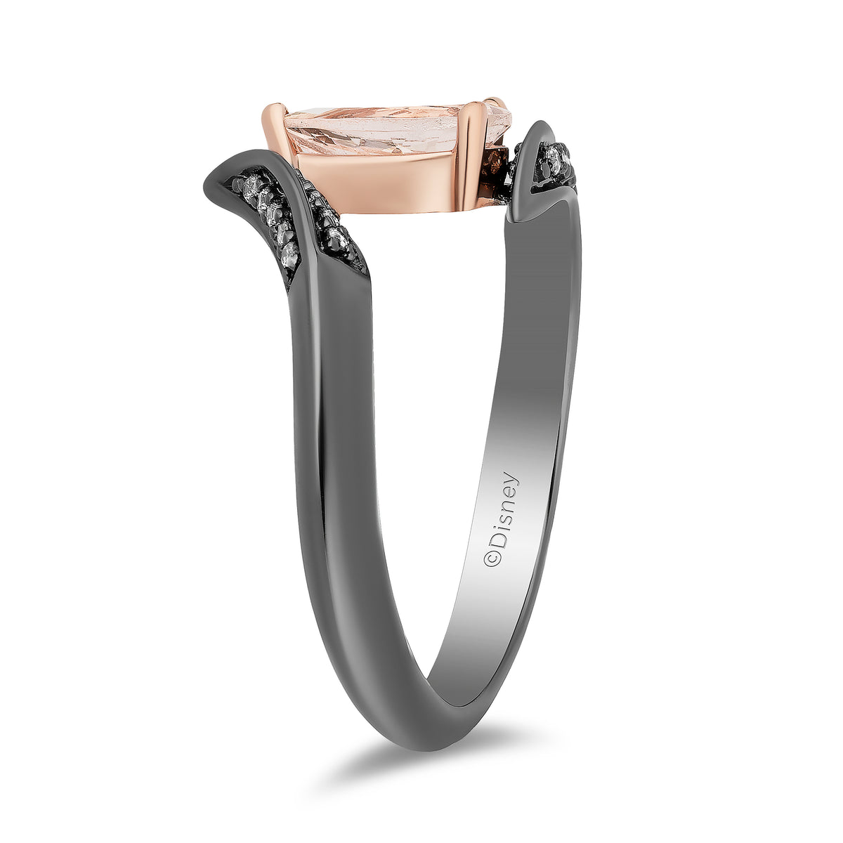 Enchanted Disney Fine Jewelry Black Rhodium and 14K Rose Gold Over Sterling Silver with 1/10 CTTW Diamond and Morganite Maleficent Ring