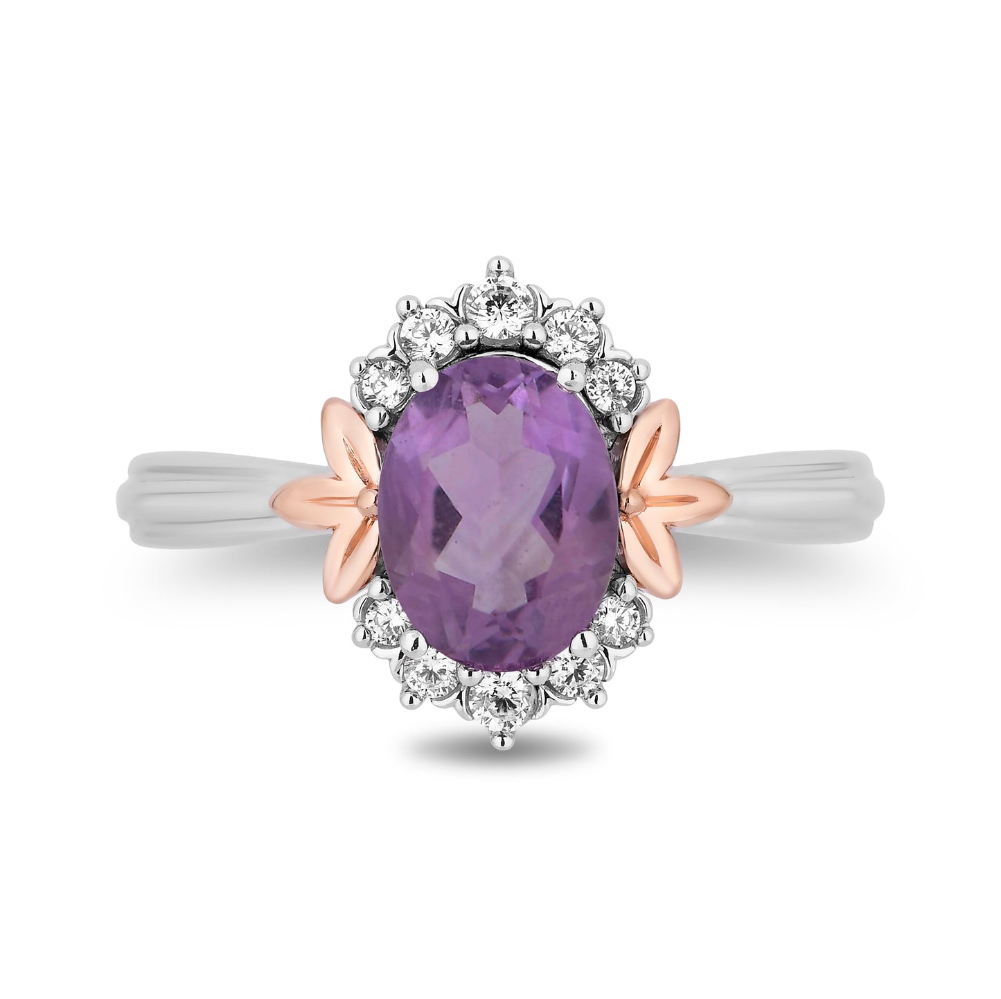 Enchanted Disney Fine Jewelry Sterling Silver and 10K Rose Gold 1/6 CTTW Diamond and Rose De France Rapunzel Ring