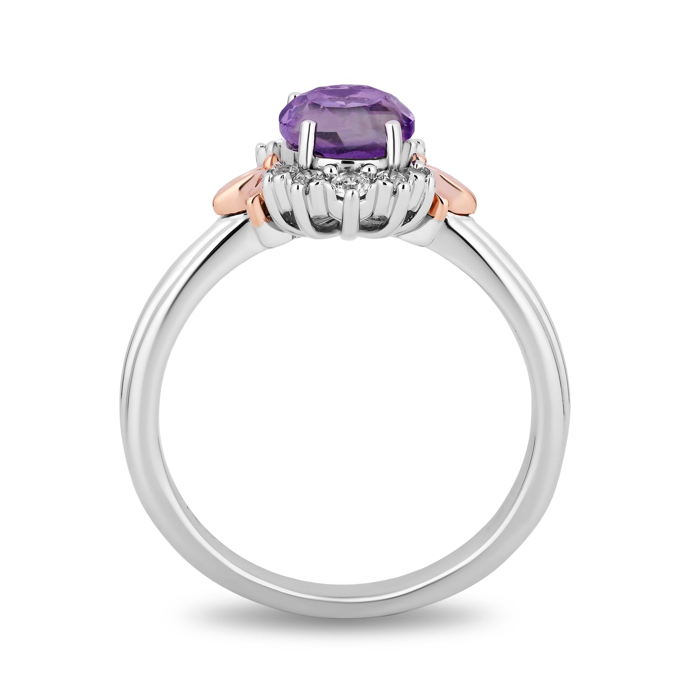 Enchanted Disney Fine Jewelry Sterling Silver and 10K Rose Gold 1/6 CTTW Diamond and Rose De France Rapunzel Ring