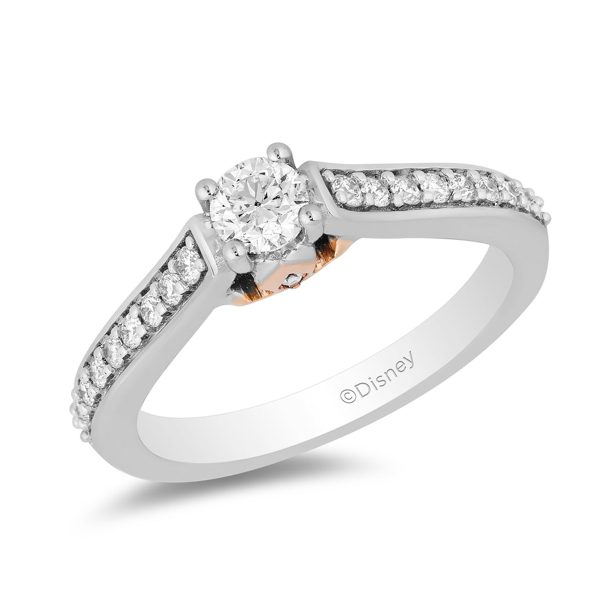 Enchanted Disney Fine Jewelry 14K White Gold and Rose Gold 1 2 CTTW Aurora Engagement Ring