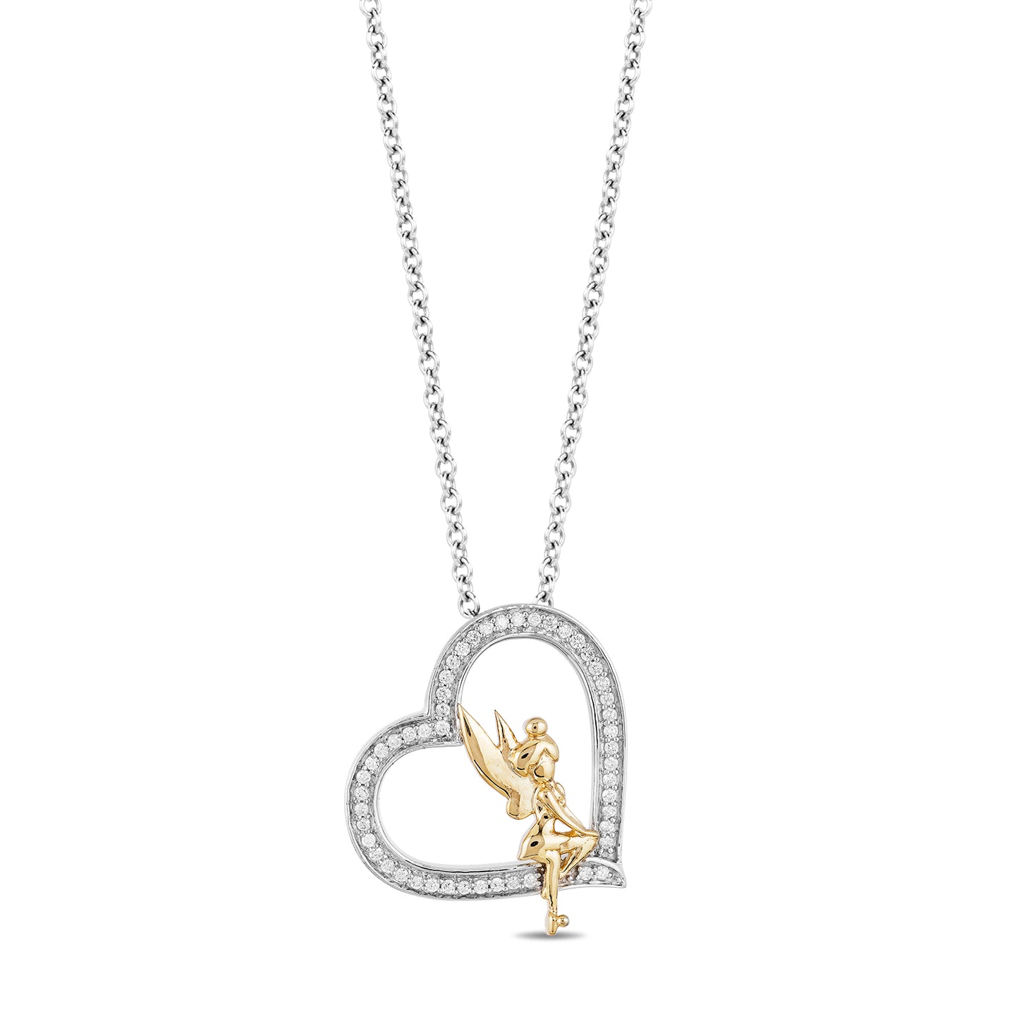 Enchanted Disney Fine Jewelry Sterling Silver and 10K Yellow Gold with 1/5 CTTW Tinker Bell Pendant Necklace