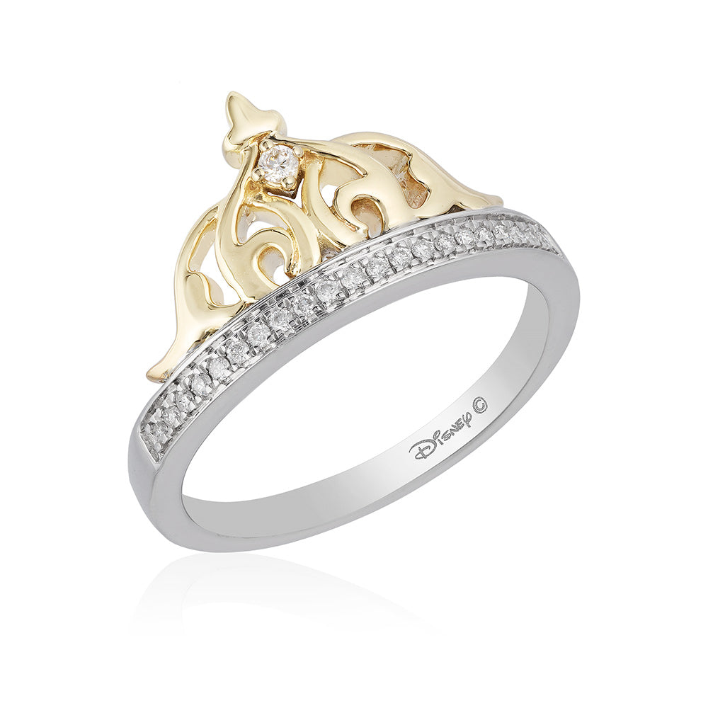 Enchanted Disney Fine Jewelry Sterling Silver and 10K Yellow Gold 1/10 CTTW Jasmine Tiara Ring