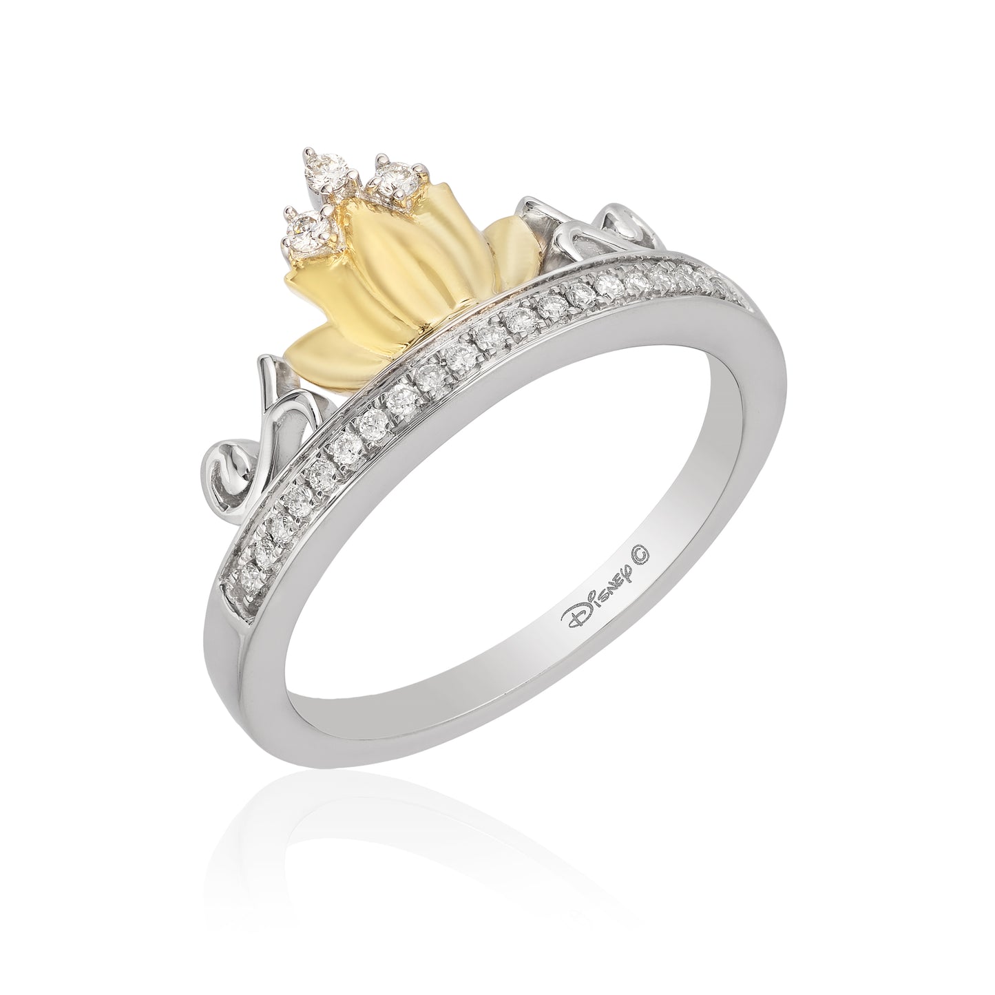 Enchanted Disney Fine Jewelry Sterling Silver and 10K Yellow Gold 1/10 CTTW Tiana Water Lily Tiara Ring