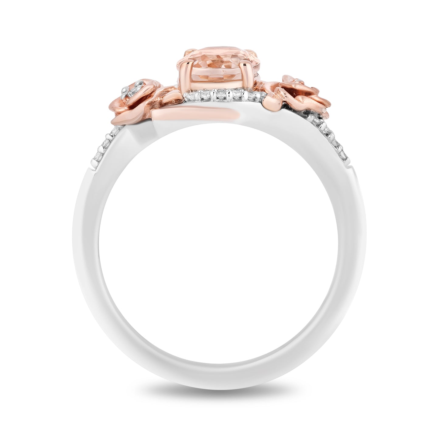 Enchanted Disney Fine Jewelry Sterling Silver and 10K Rose Gold with 1/10 CTTW Diamond and Morganite Aurora Flower Ring