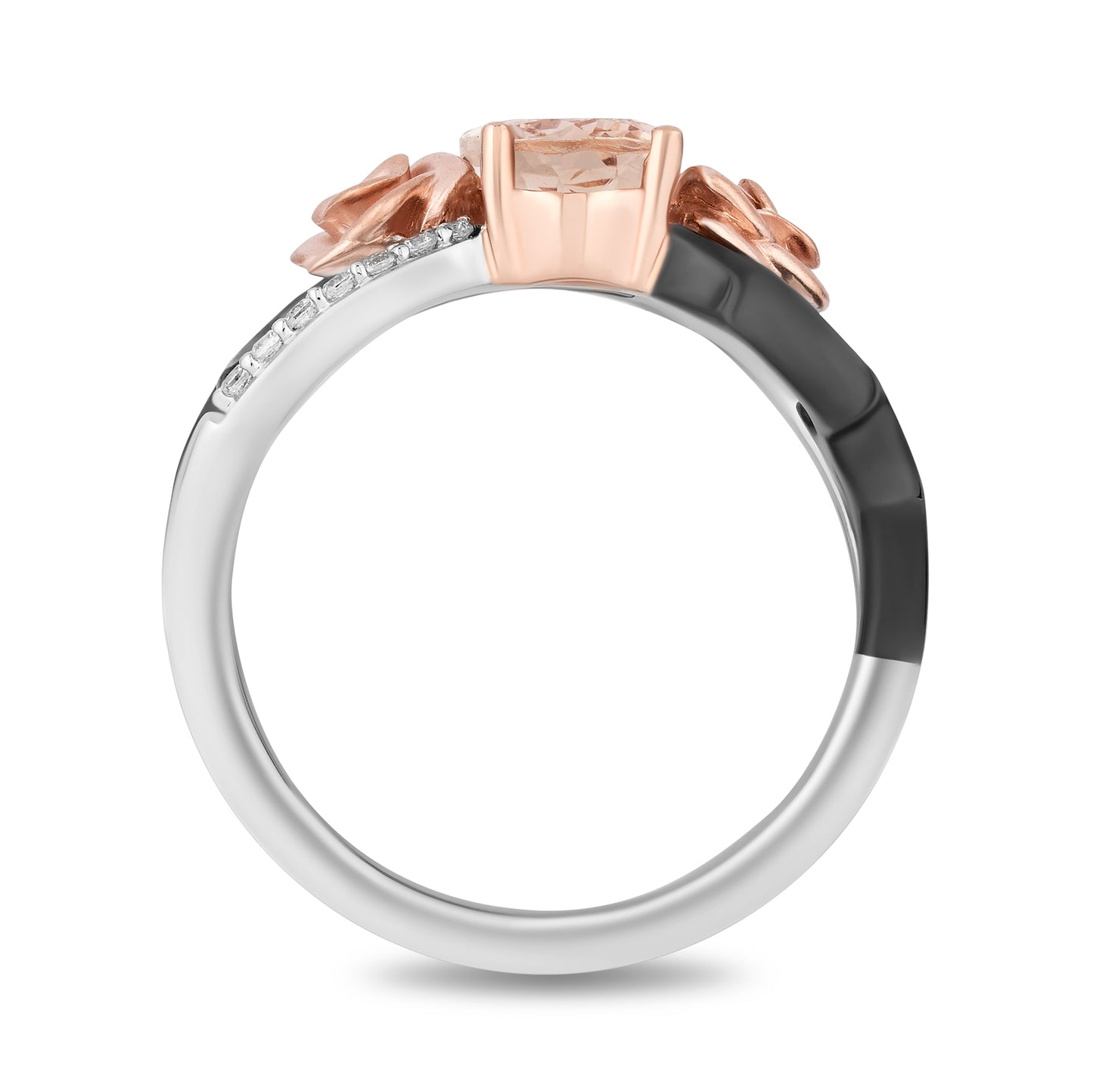 Enchanted Disney Fine Jewelry Black Rhodium over Sterling Silver and 10K Rose Gold with 1/10 CTTW Diamond and Morganite Aurora Ring
