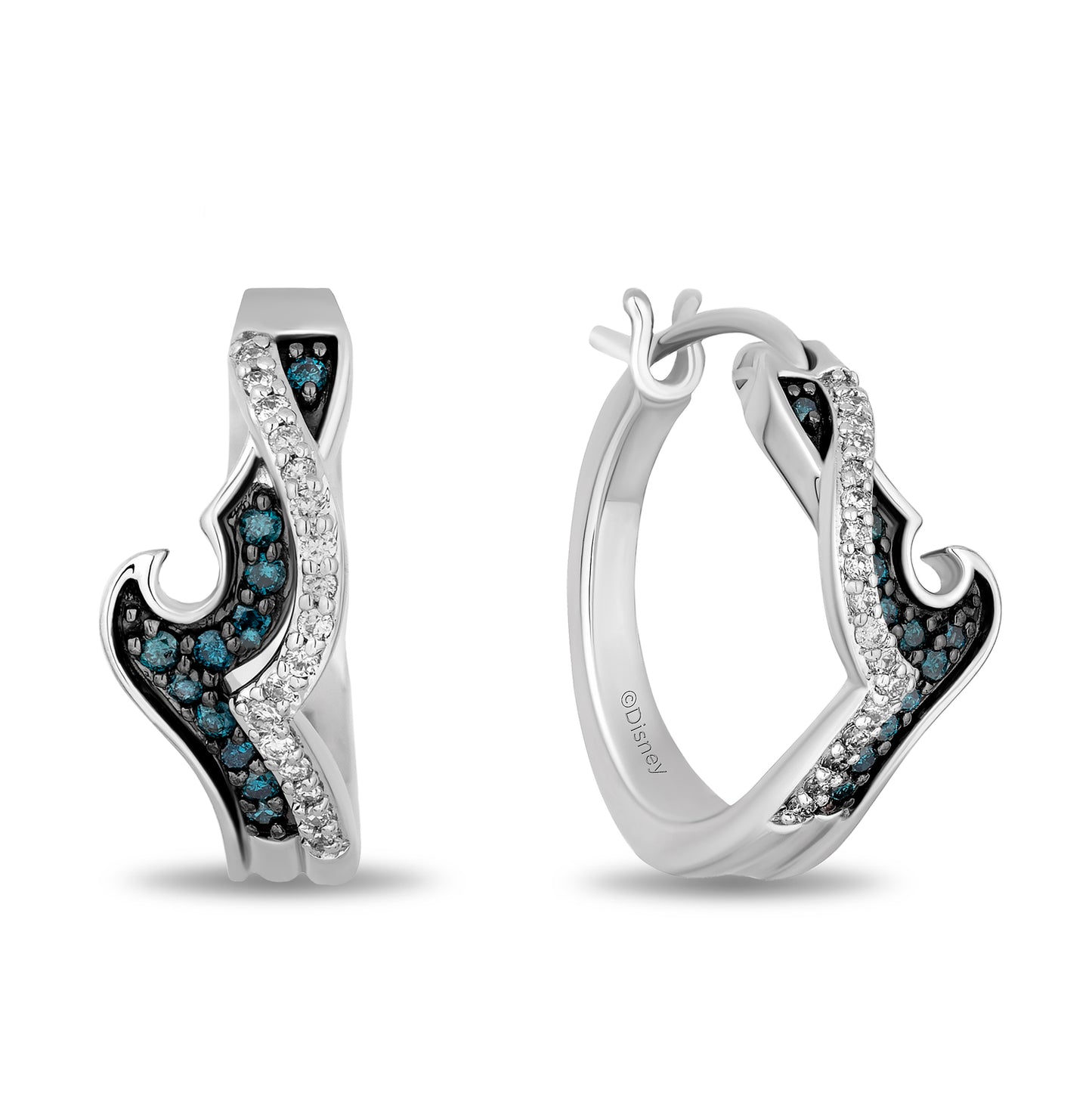 Enchanted Disney Fine Jewelry Sterling Silver with 1/4 CTTW White Diamond and Treated Blue Diamonds Moana Hoop Earrings