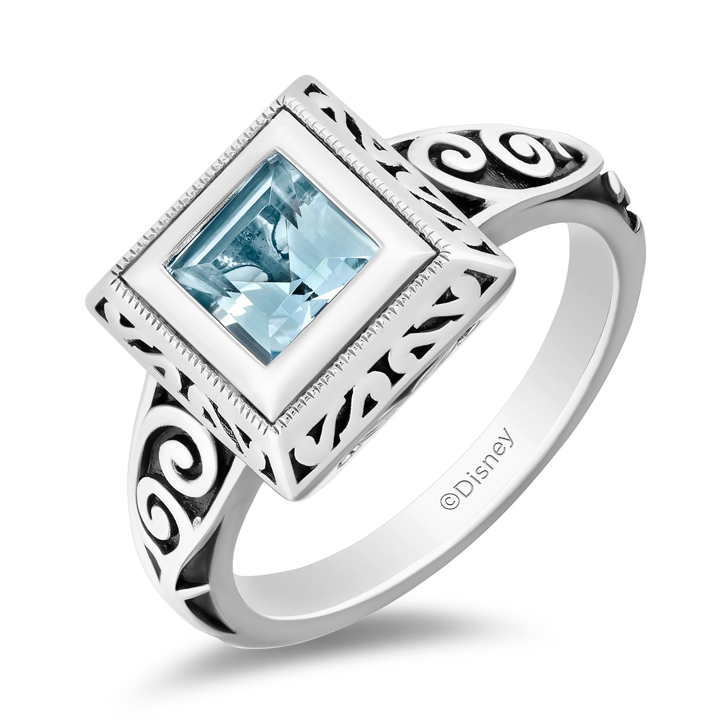 Enchanted Disney Fine Jewelry The Little Mermaid Live Action Replica Engagement Ring in 14K White Gold with Blue Topaz